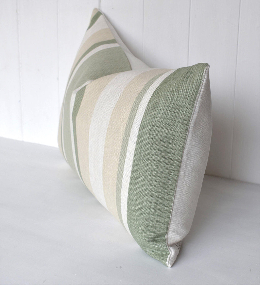 Laura Ashley Awning Stripe Cushion : Hedgerow Green, Linen Blend 18" by 12"