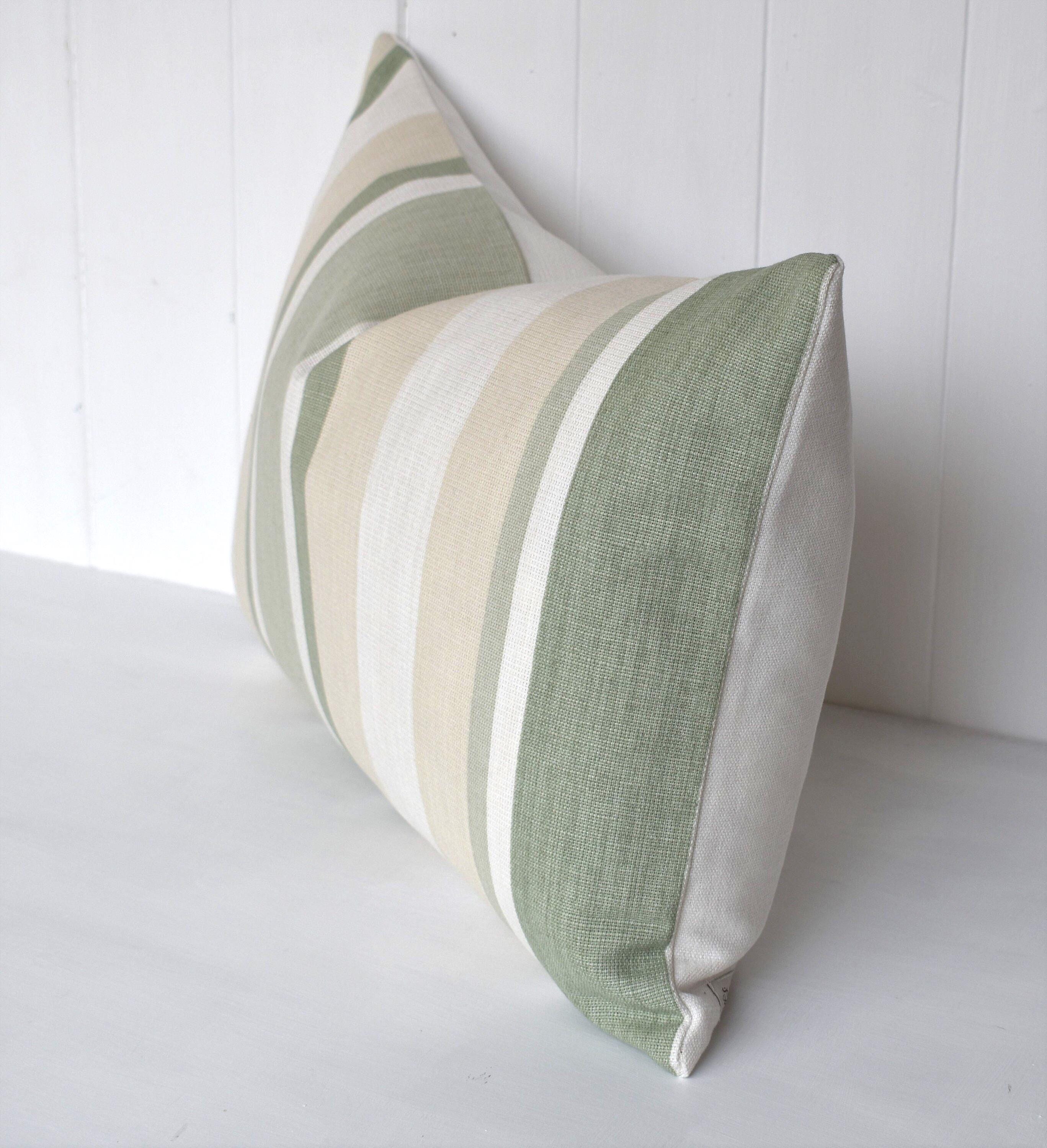 Laura Ashley Awning Stripe Cushion : Hedgerow Green, Linen Blend 18" by 12"