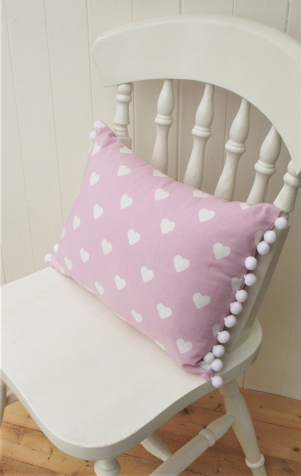 Laura Ashley Pink Hearts Cushion: Handmade Pom Pom Cushion
