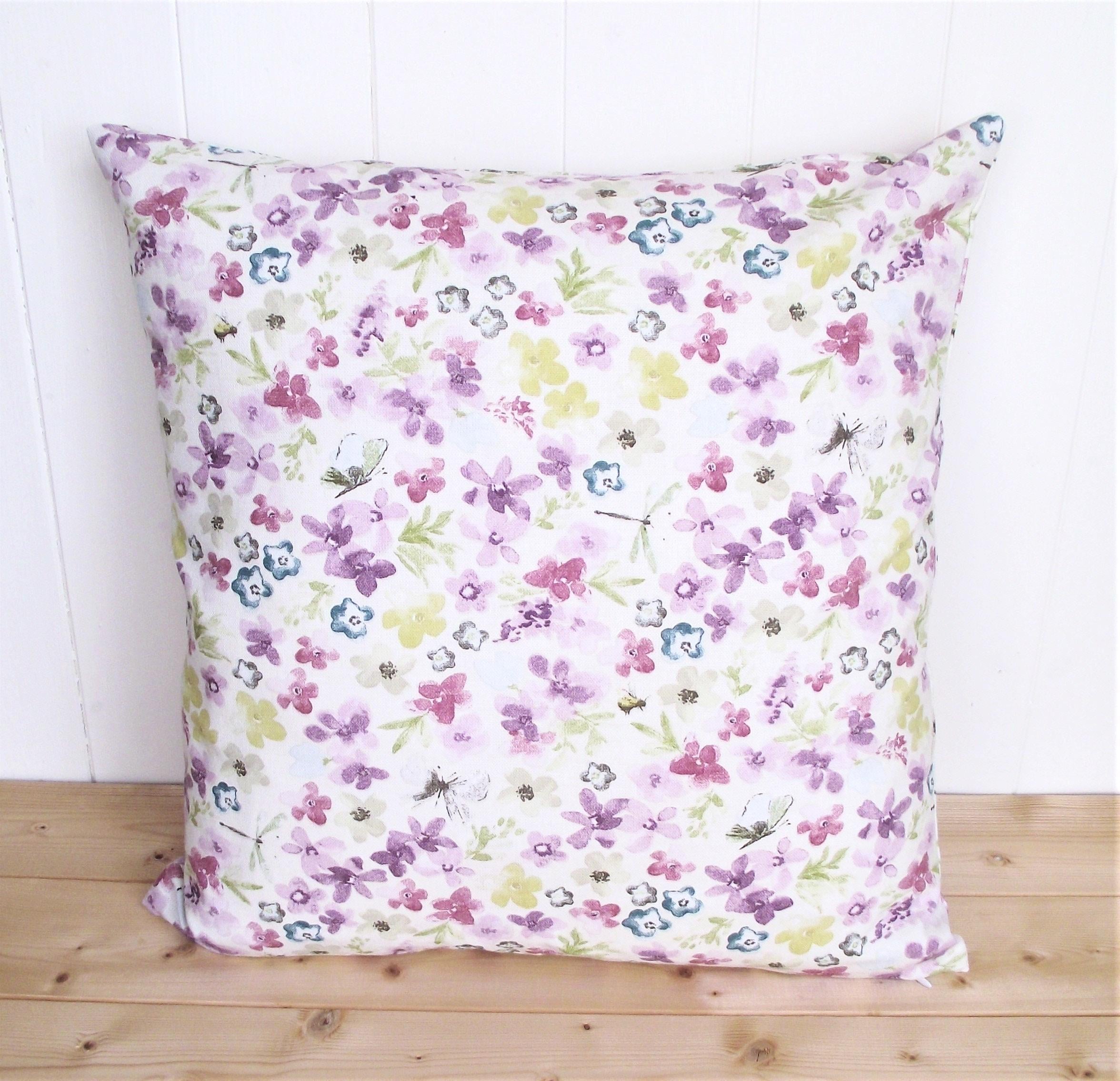 Purple Floral Cushion, Hidcote Pattern on both Sides, Pastel Flower Pillow,  with Zip Fastening.