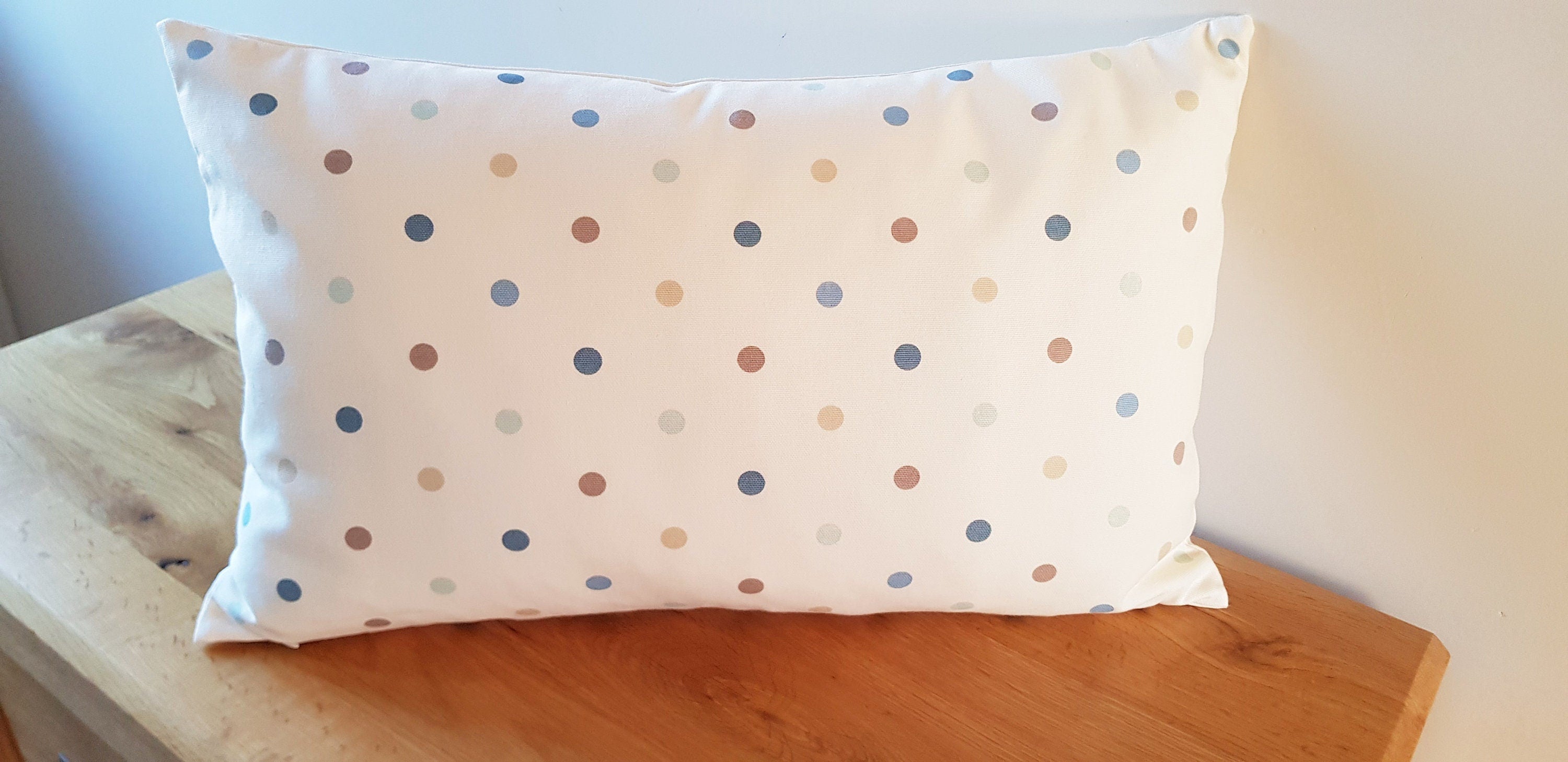 Handmade Polka Dot Cushion: Duck Egg Blue Decorative Pillow