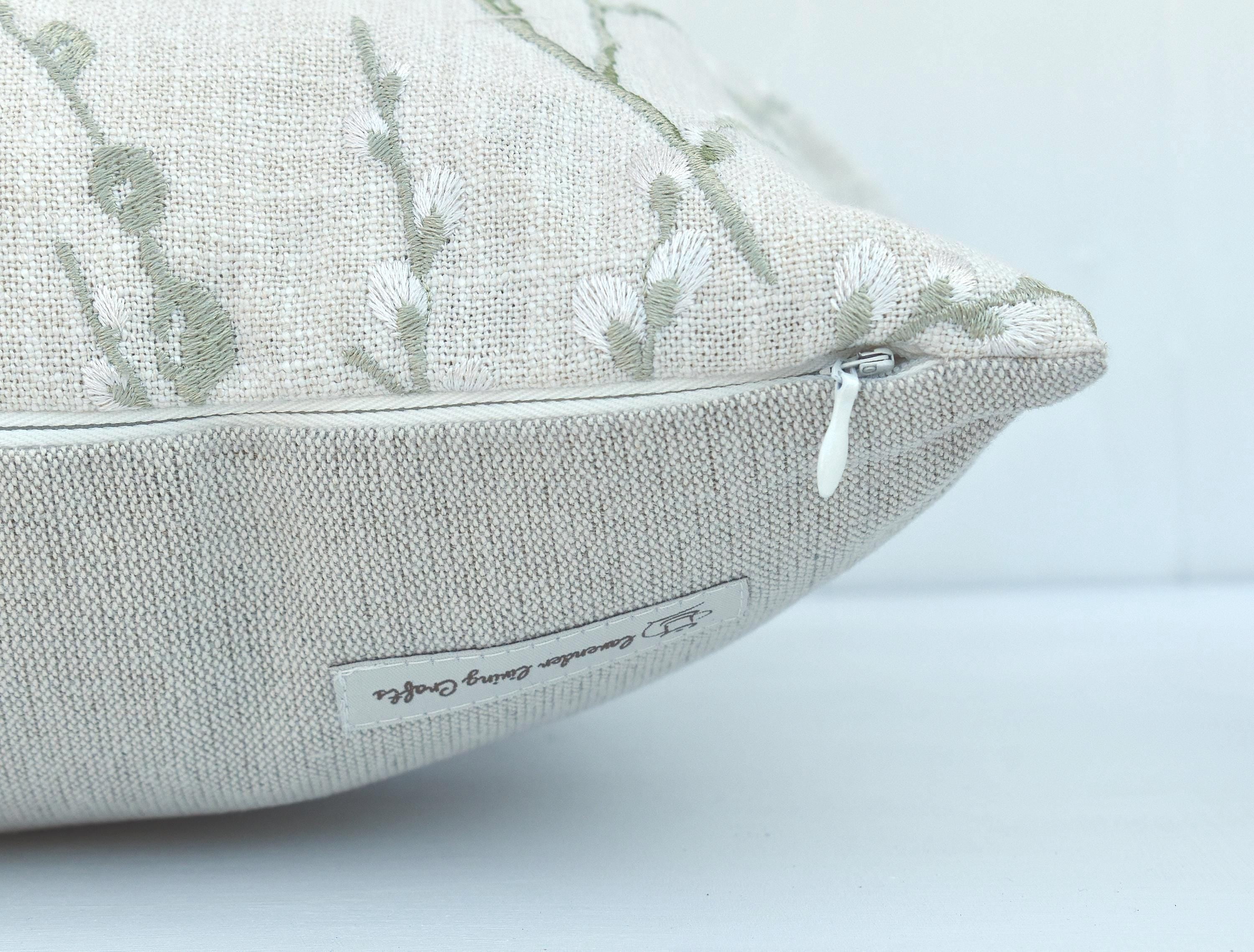 Laura Ashley Pussy Willow Cushion, Handmade in Embroidered Green Floral Hedgerow,16"