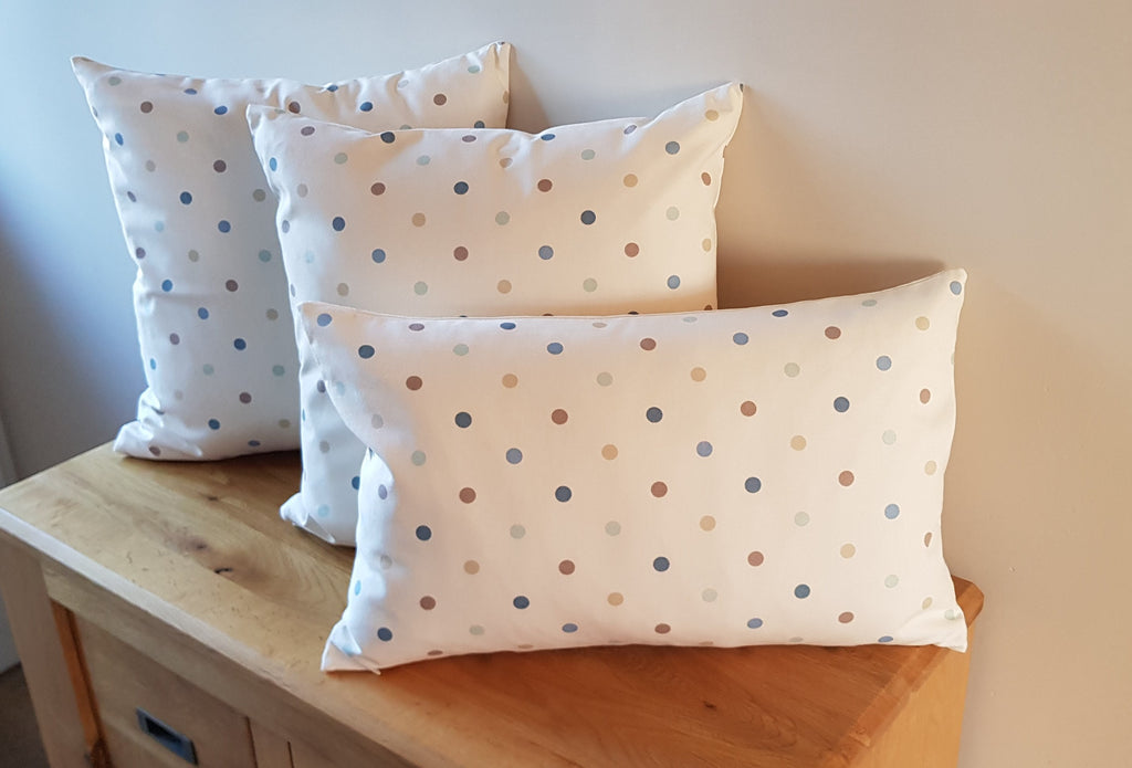 Handmade Polka Dot Cushion: Duck Egg Blue Decorative Pillow