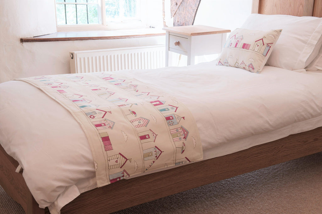Handmade Beach Hut Cushion: Pink Fryetts Fabric, Holiday Home Pillow