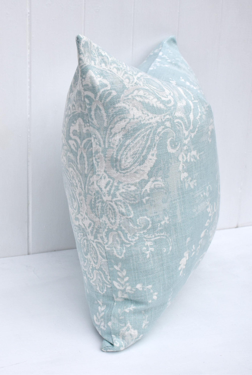 Laura Ashley Maddox Duck Egg Cushion : Handmade with Pattern on both sides and zip fastening, 16"