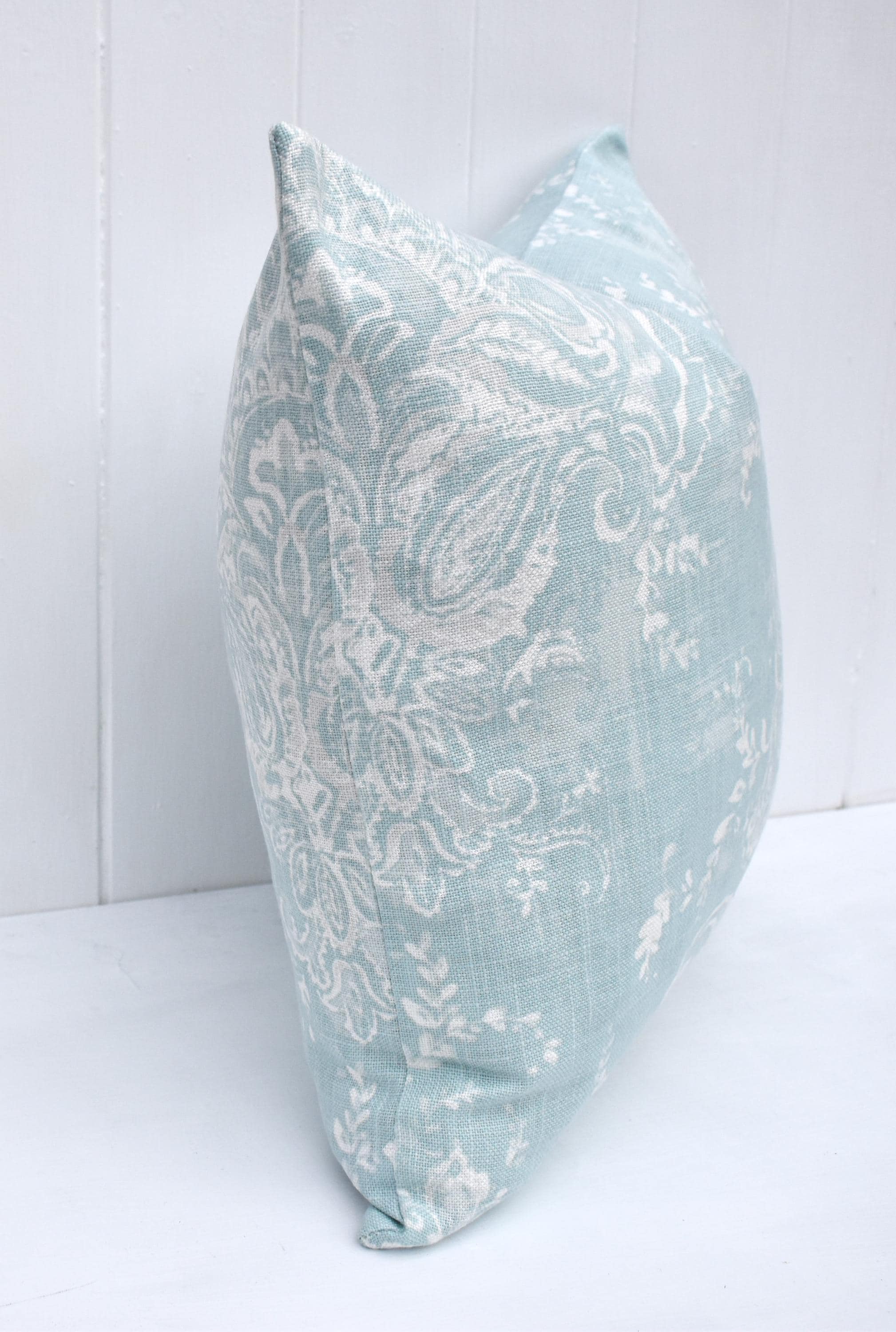 Laura Ashley Maddox Duck Egg Cushion : Handmade with Pattern on both sides and zip fastening, 16"