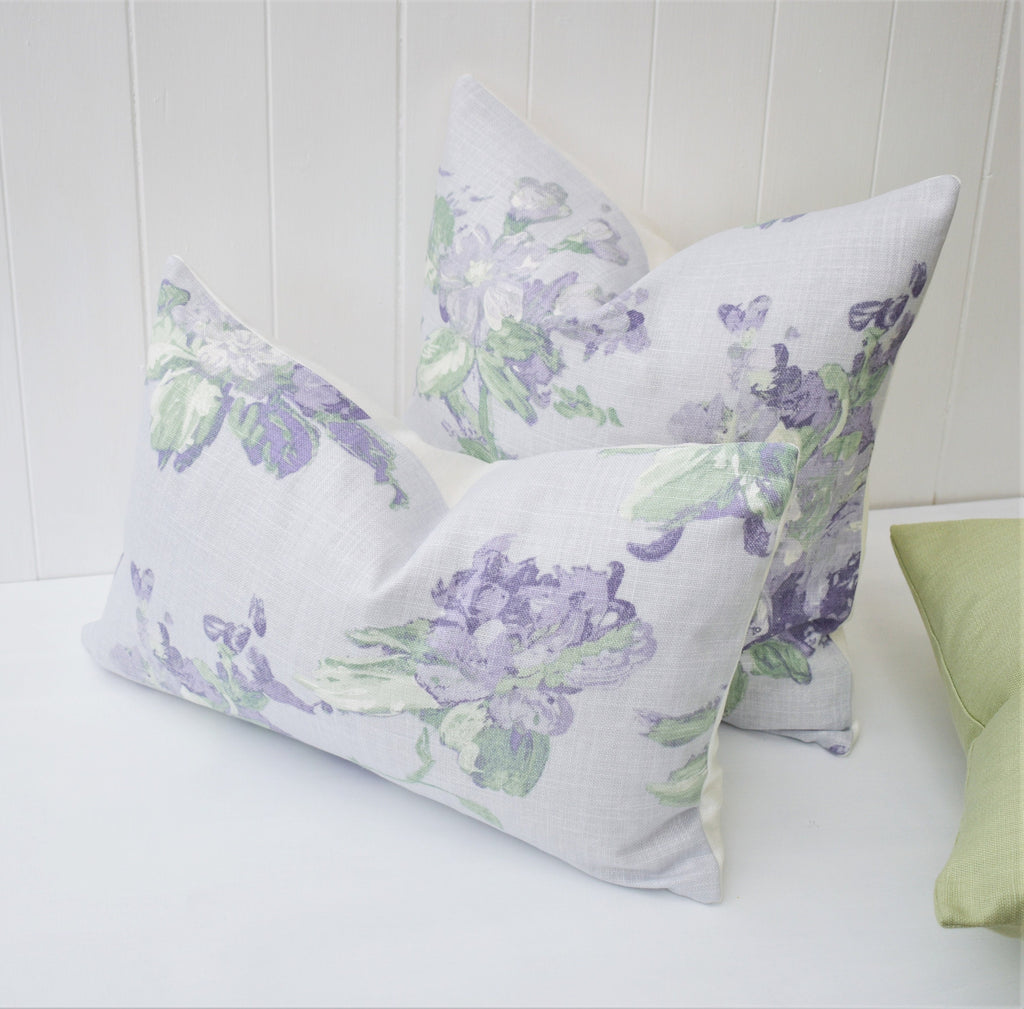 Laura Ashley Violetta Floral Cushion : Handmade Purple Pillow with Zip Closure