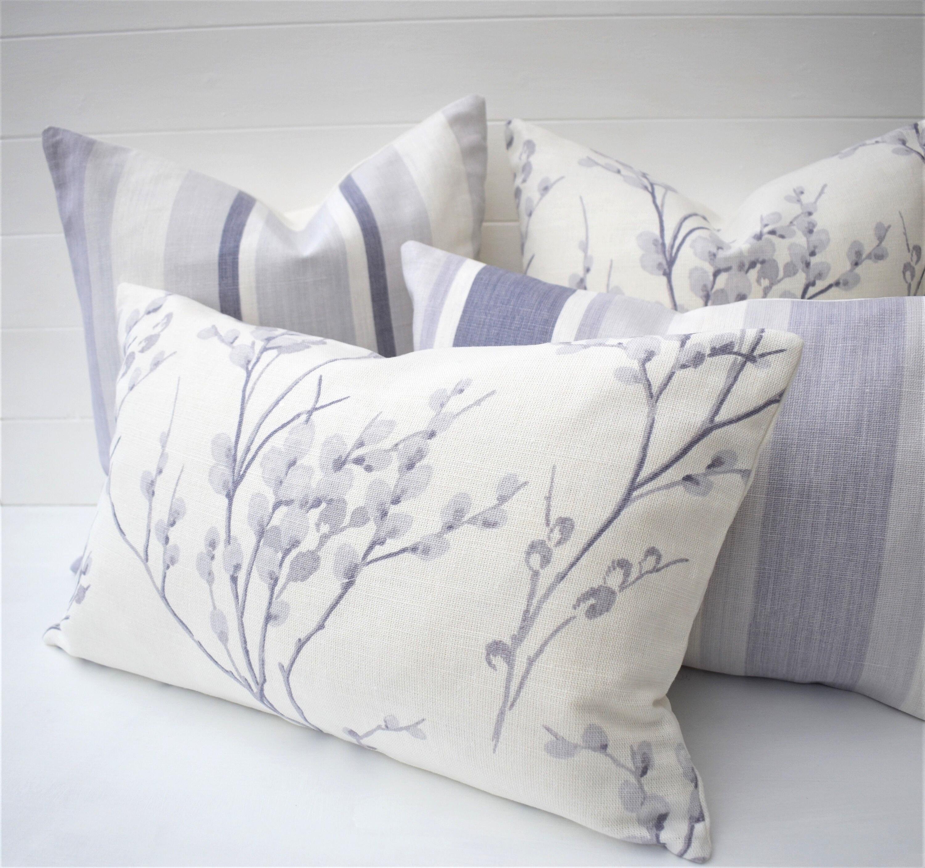 Laura Ashley Purple Pussy Willow Cushion, Pale Iris backed with Laura Ashley Austen Off White, Handmade with a Zip Fastening, 16"