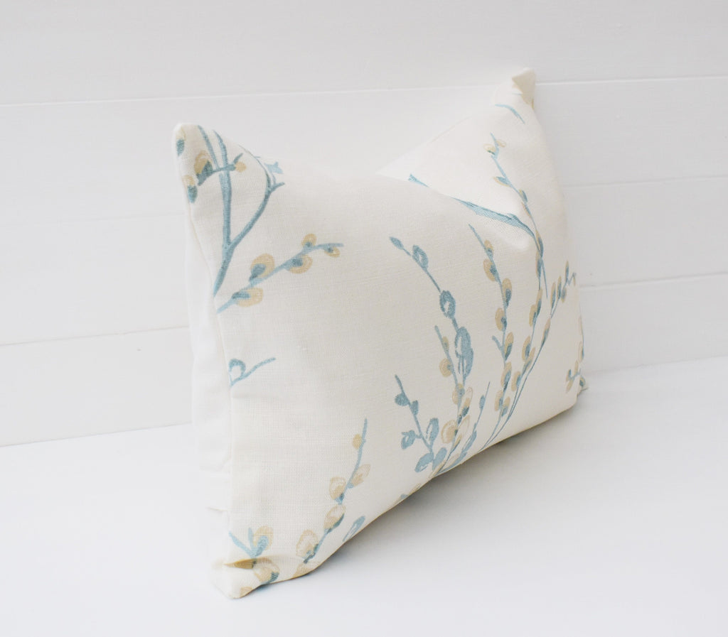 Laura Ashley Pussy Willow Duck Egg Cushion, Floral Pillow with Austen Off White back, Handmade with a Zip fastening.