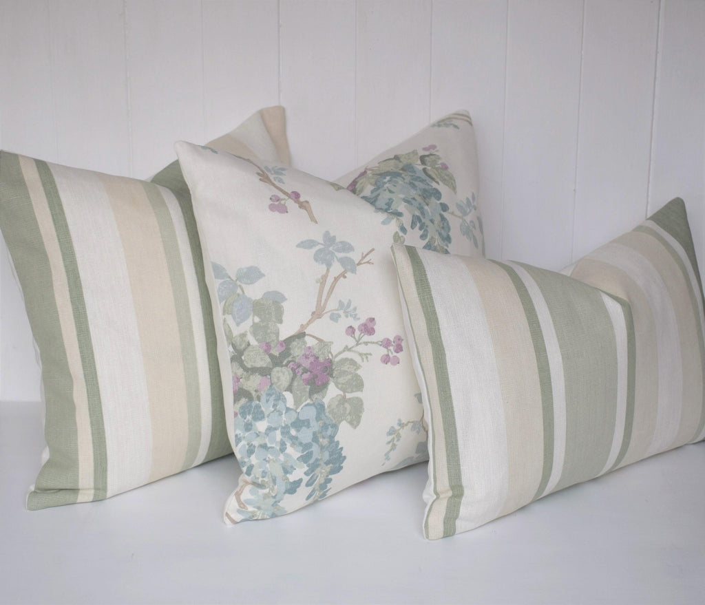 Laura Ashley Awning Stripe Hedgerow Cushion, Handmade to order therefore stripe position may vary to photos.
