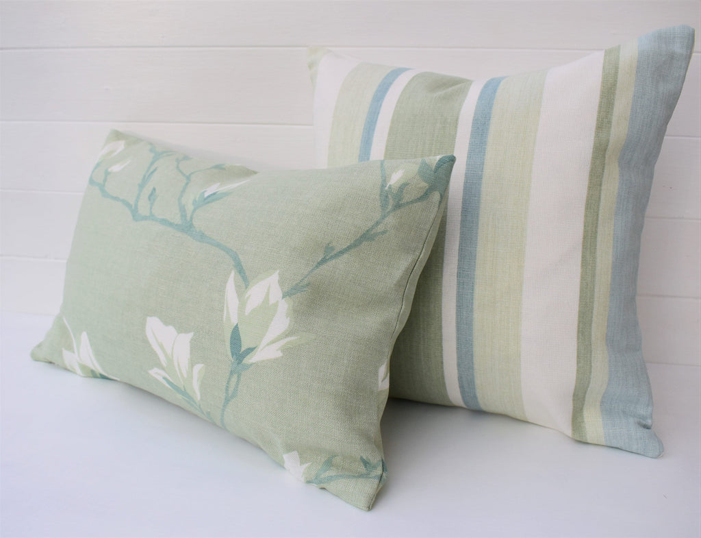 Magnolia Hedgerow Green Cushion, Handmade with Pattern on Both sides and Zip Fastening 18" by 12"