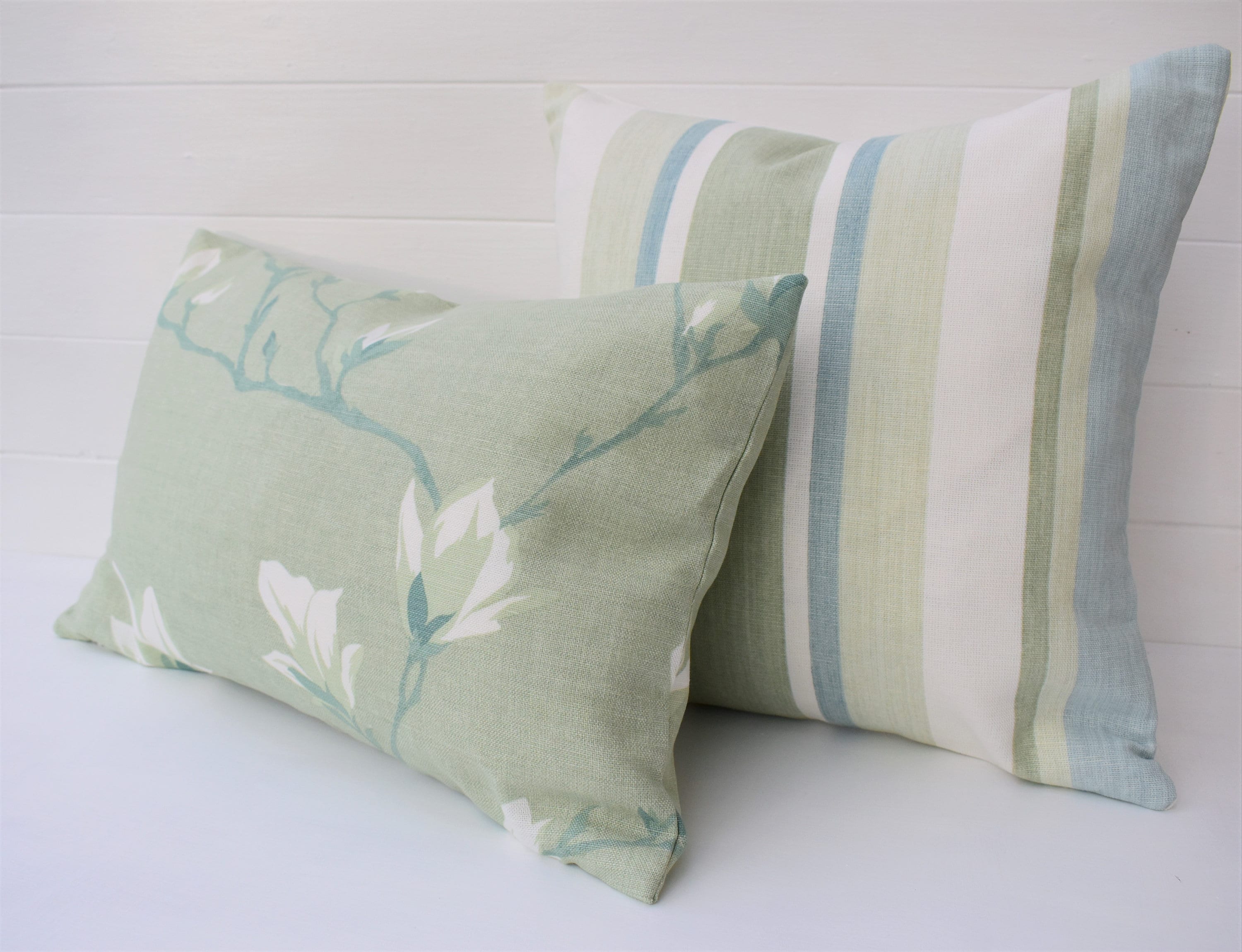 Magnolia Hedgerow Green Cushion, Handmade with Pattern on Both sides and Zip Fastening 18" by 12"