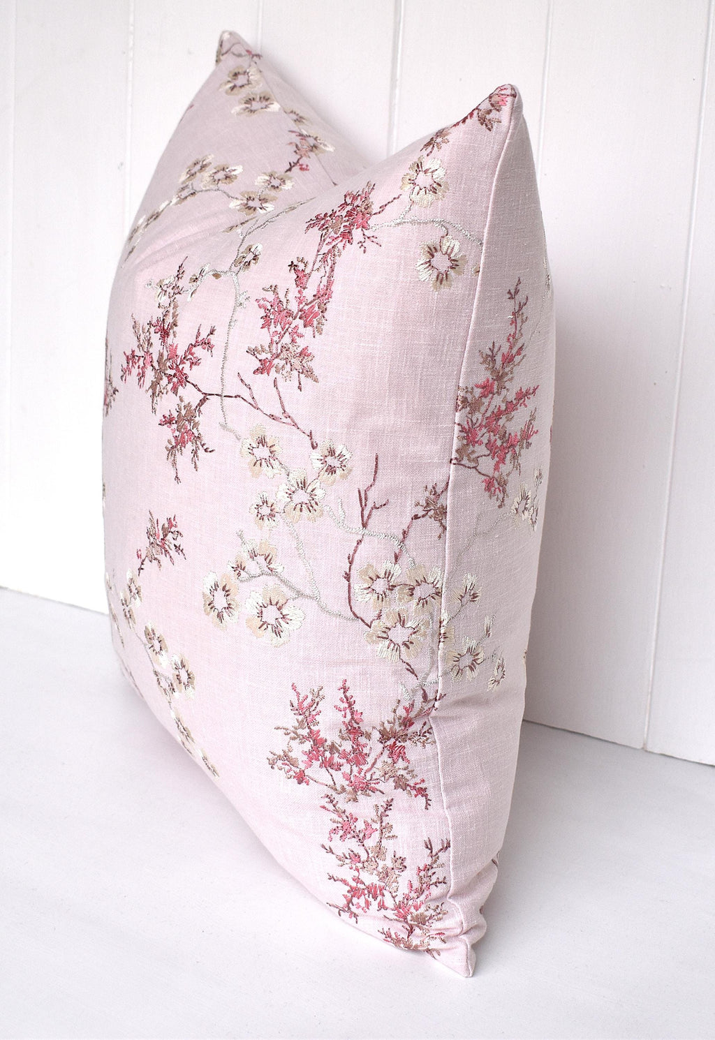 Laura Ashley Oriental Blossom Blush Pink Embroidered Cushion, Hand made with a zip fastening 16"