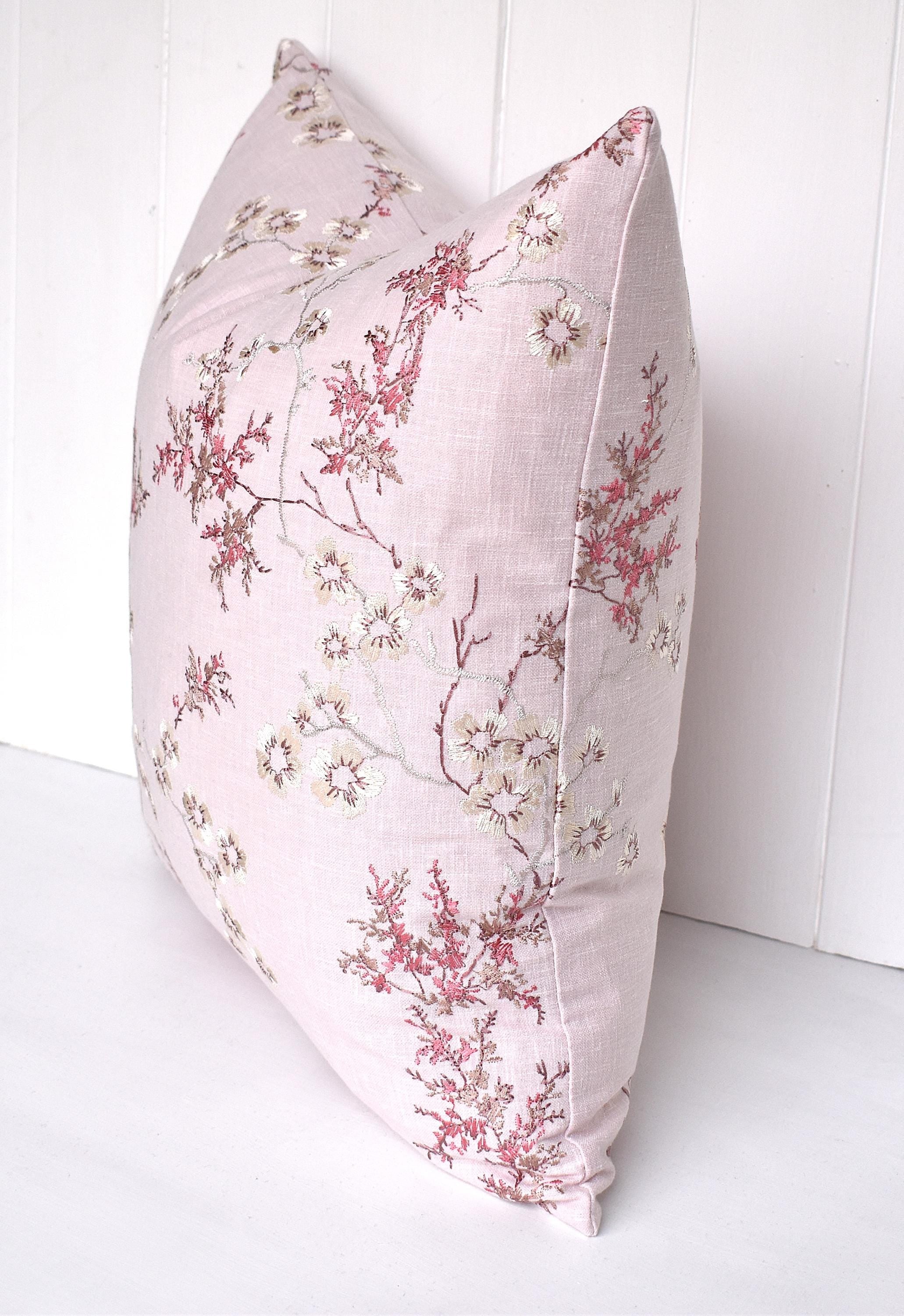 Laura Ashley Oriental Blossom Blush Pink Embroidered Cushion, Hand made with a zip fastening 16"