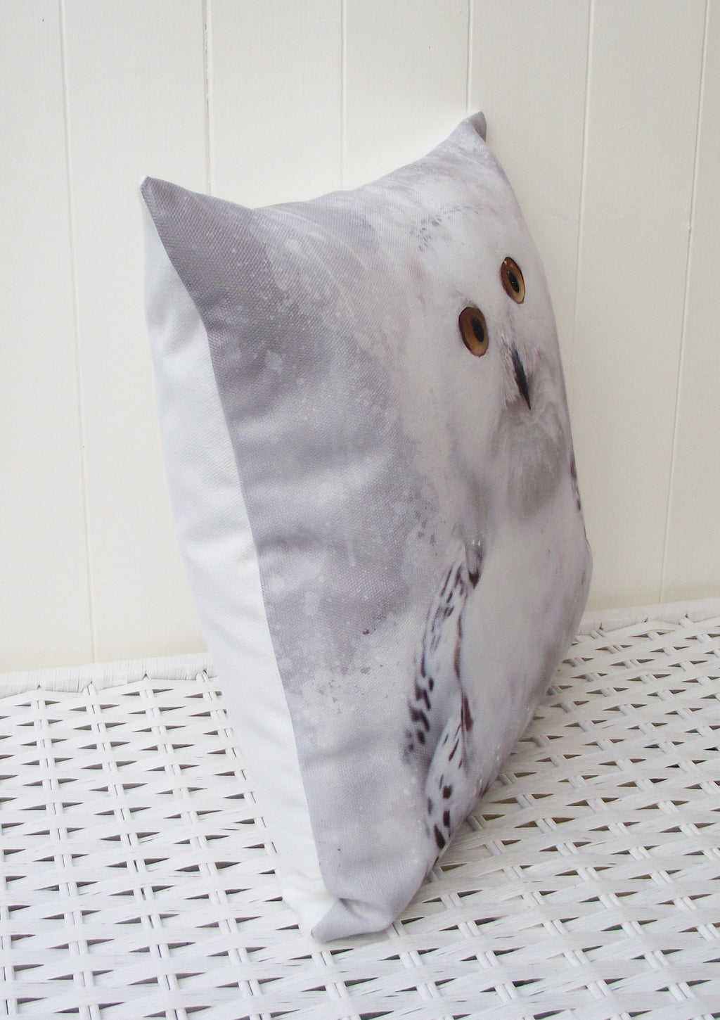 Snowy Owl Cushion: Watercolor Print Pillow, Handmade, Choice of Cover Only or Cover + Pad