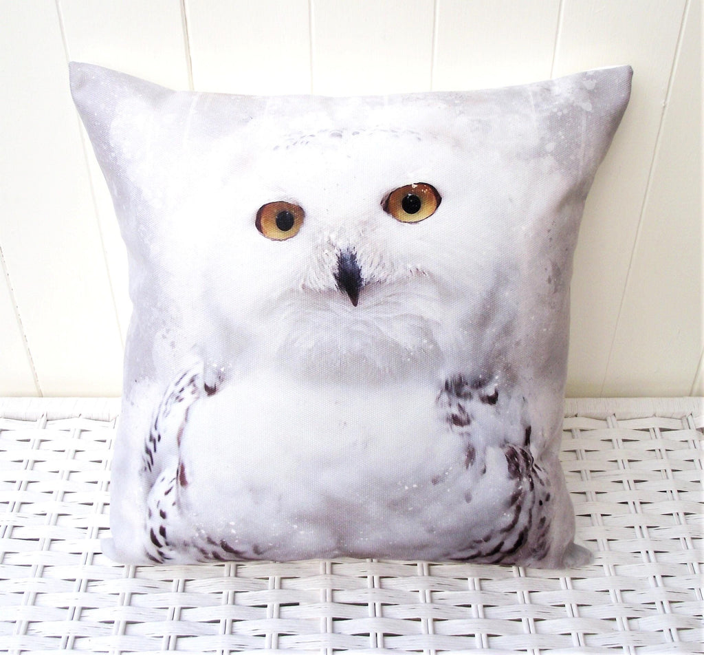 Snowy Owl Cushion: Watercolor Print Pillow, Handmade, Choice of Cover Only or Cover + Pad