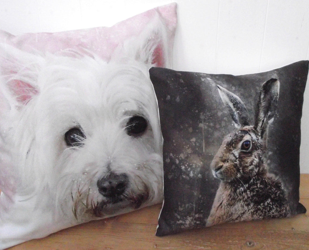 West Highland Terrier Cushion: Handmade Dog Watercolor Print Pillow, Choice of Cover Only or Cover + Pad