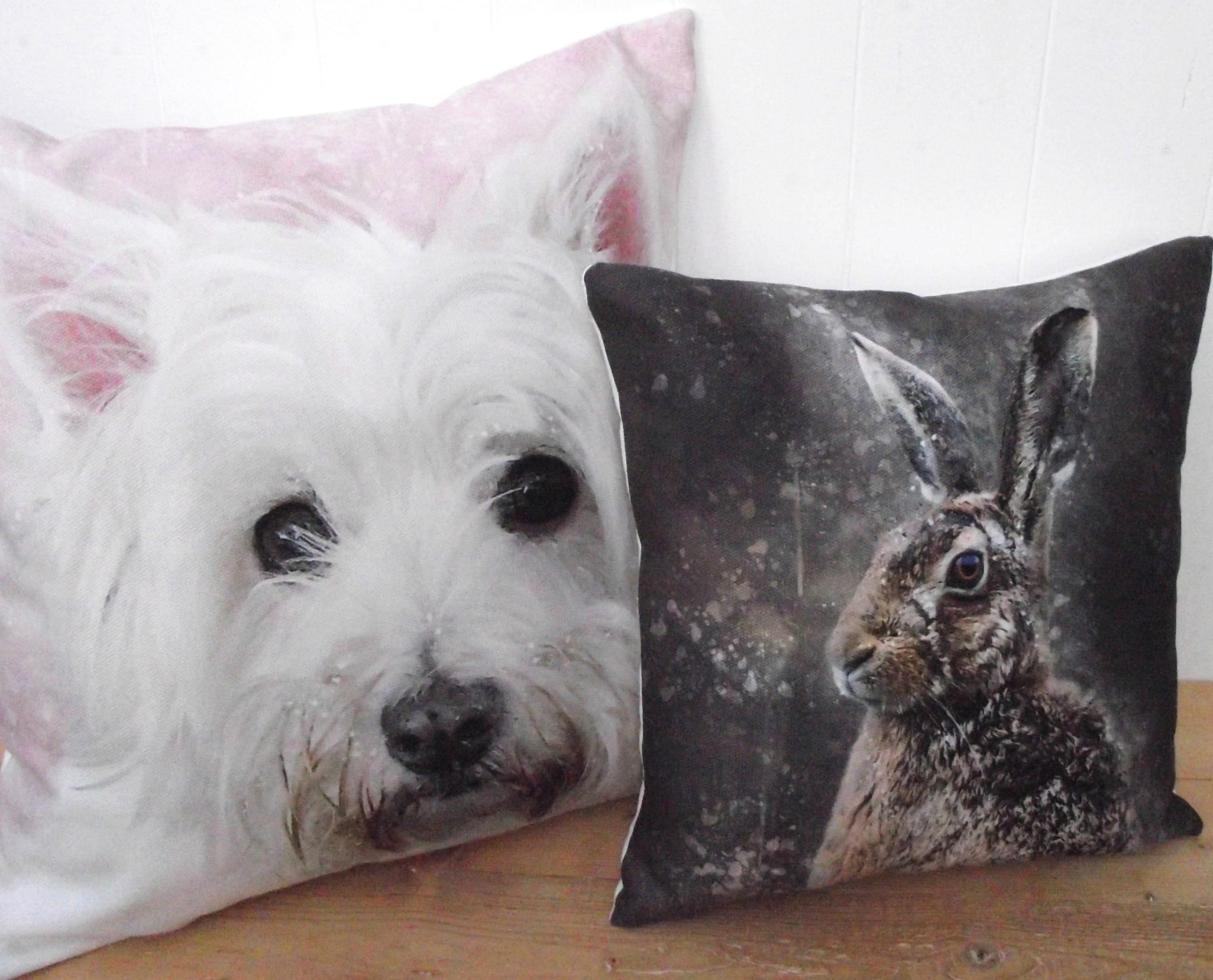 West Highland Terrier Cushion: Handmade Dog Watercolor Print Pillow, Choice of Cover Only or Cover + Pad