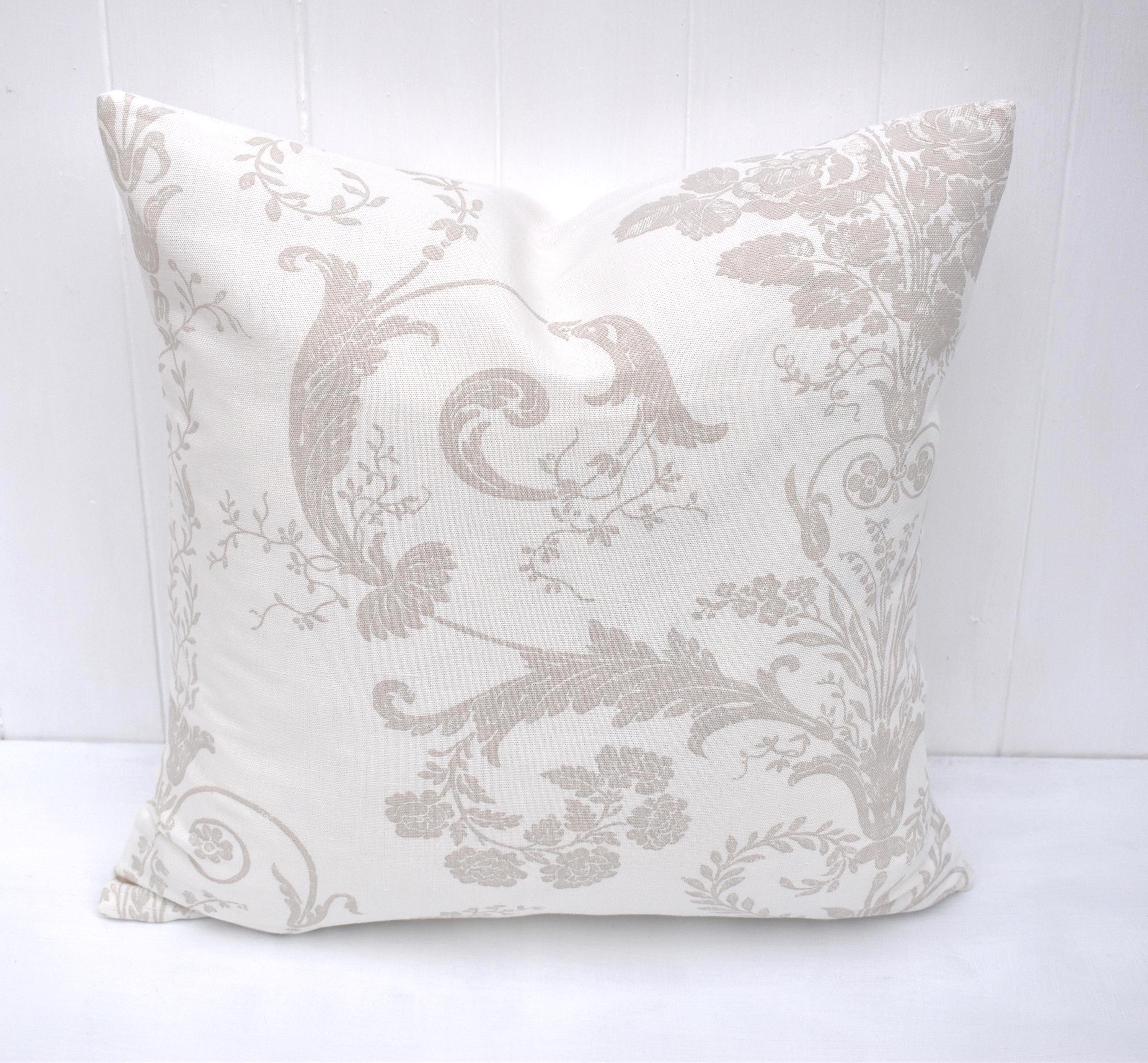 Handmade Laura Ashley Cushion, Josette Dark Linen, Austen Off White Back