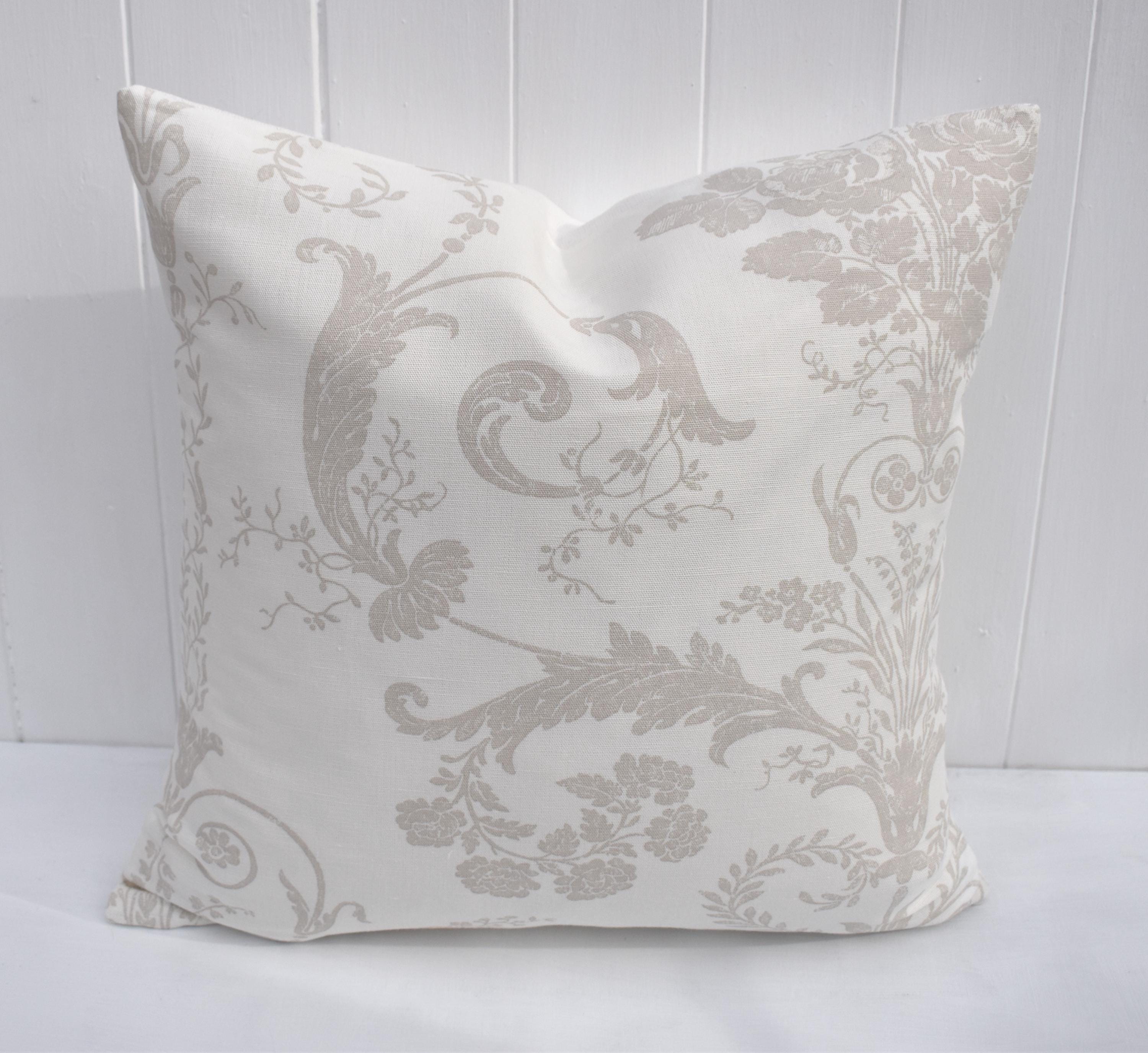 Handmade Laura Ashley Cushion, Josette Dark Linen, Austen Off White Back