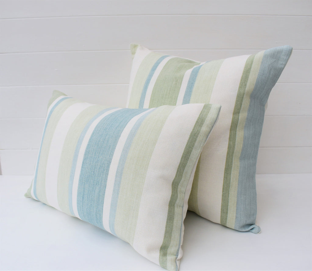 Laura Ashley Awning Stripe Duck Egg Cushion : Handmade with zip Fastening 16"