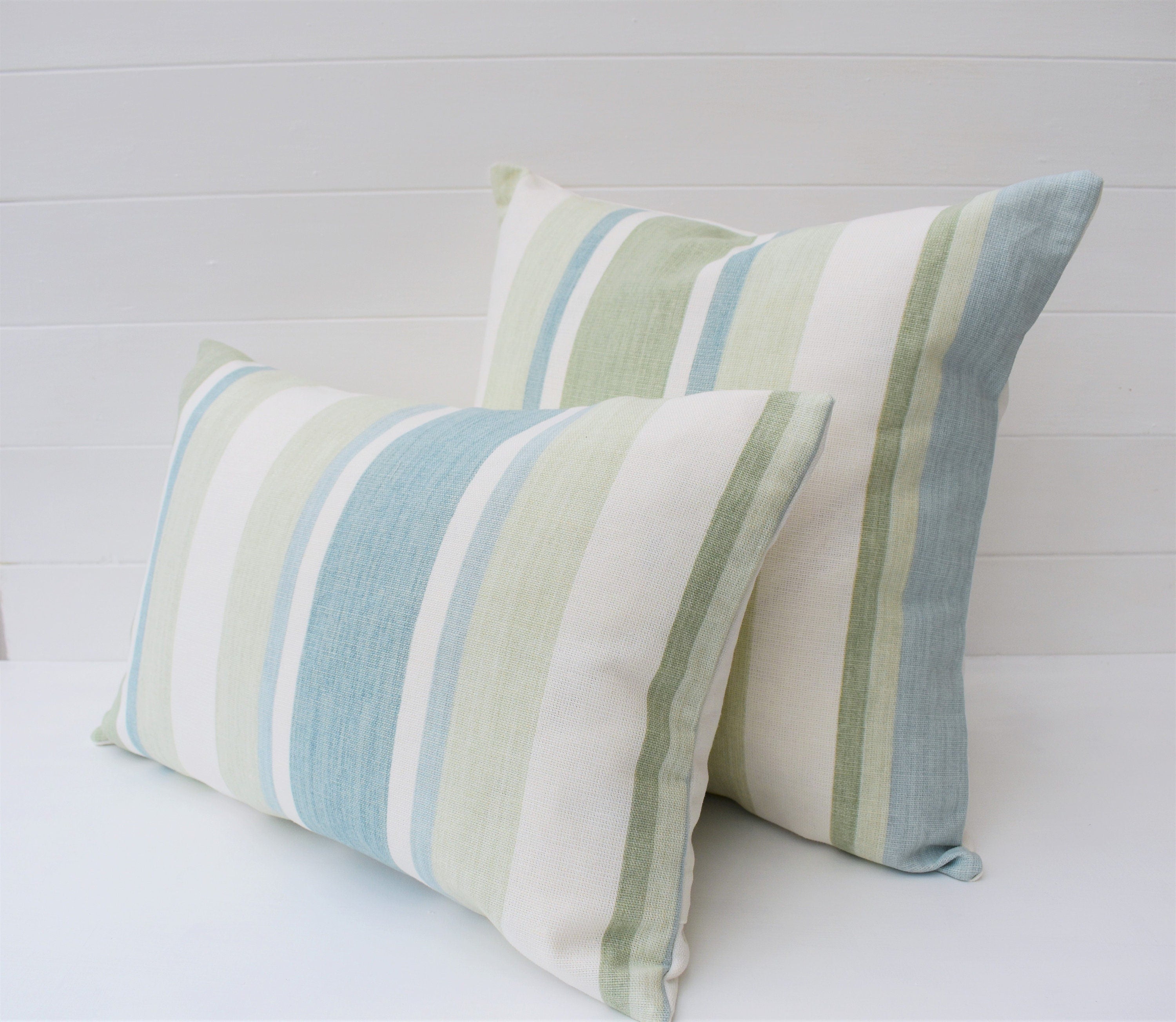 Laura Ashley Awning Stripe Duck Egg Cushion : Handmade with zip Fastening 16"