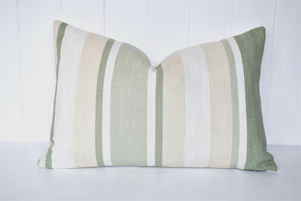 Laura Ashley Awning Stripe Cushion : Hedgerow Green, Linen Blend 18" by 12"