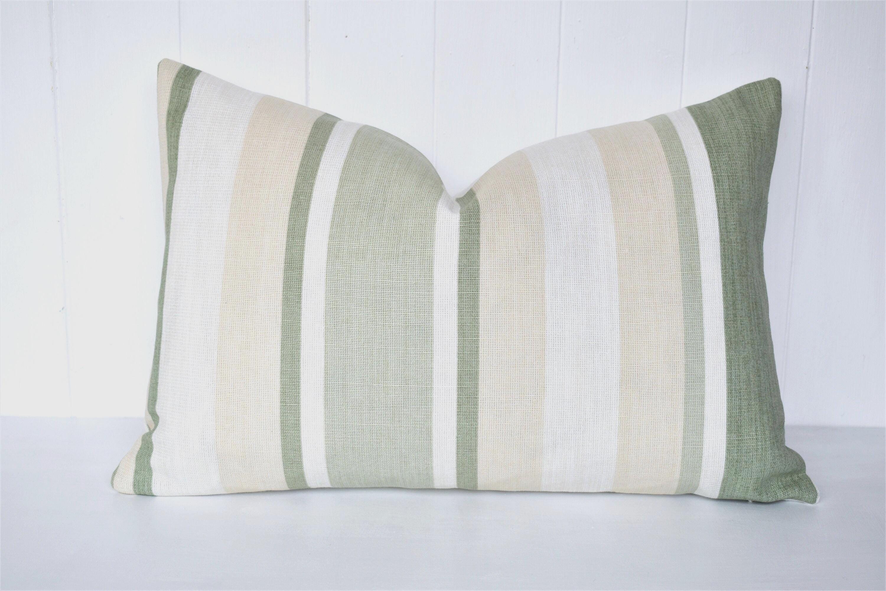 Laura Ashley Awning Stripe Cushion : Hedgerow Green, Linen Blend 18" by 12"