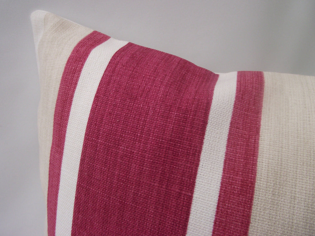 Laura Ashley Awning Stripe Cushion : Handmade in Pale Cranberry with a Zip Fastening 17” by 12”