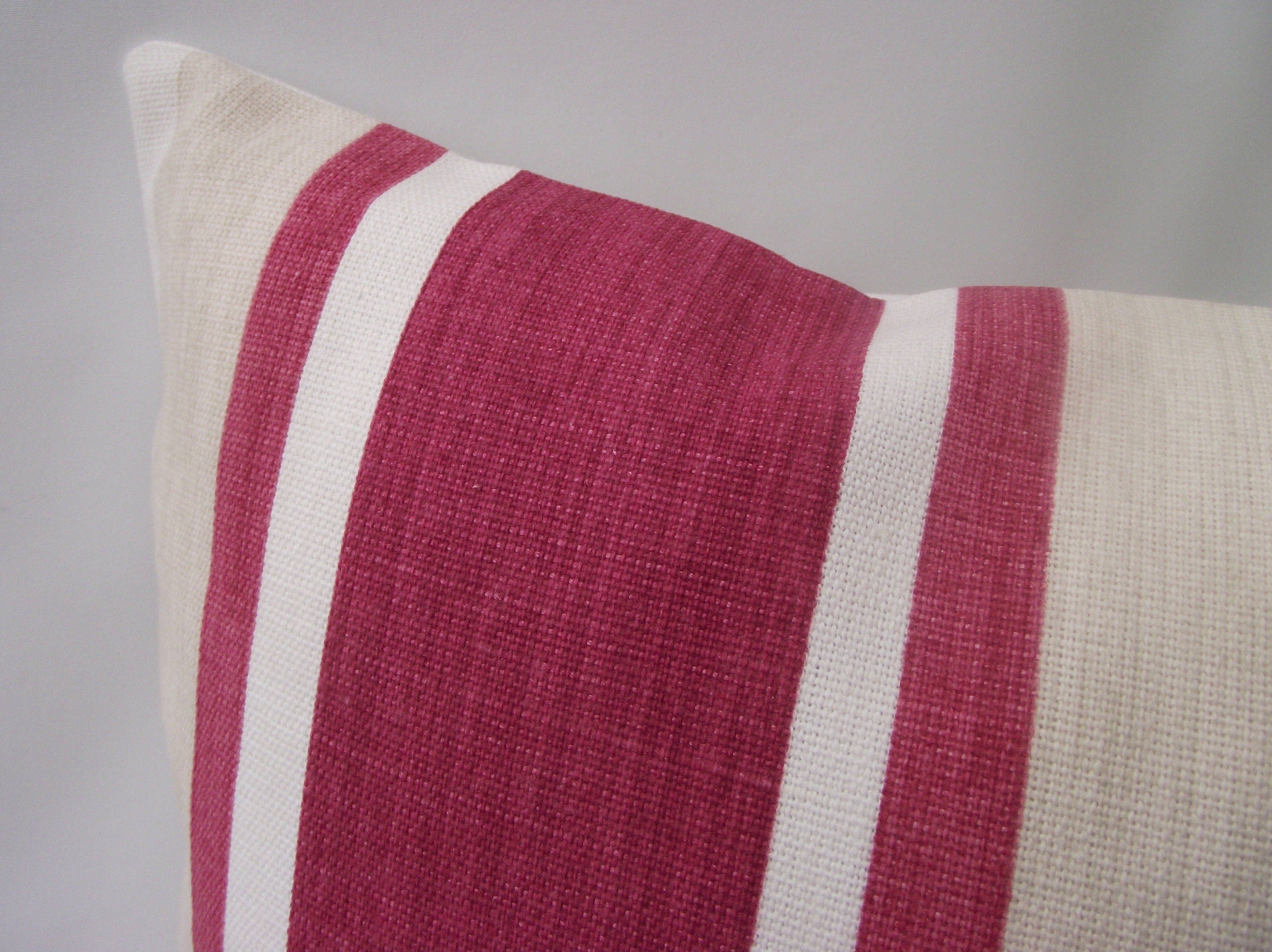 Laura Ashley Awning Stripe Cushion : Handmade in Pale Cranberry with a Zip Fastening 17” by 12”