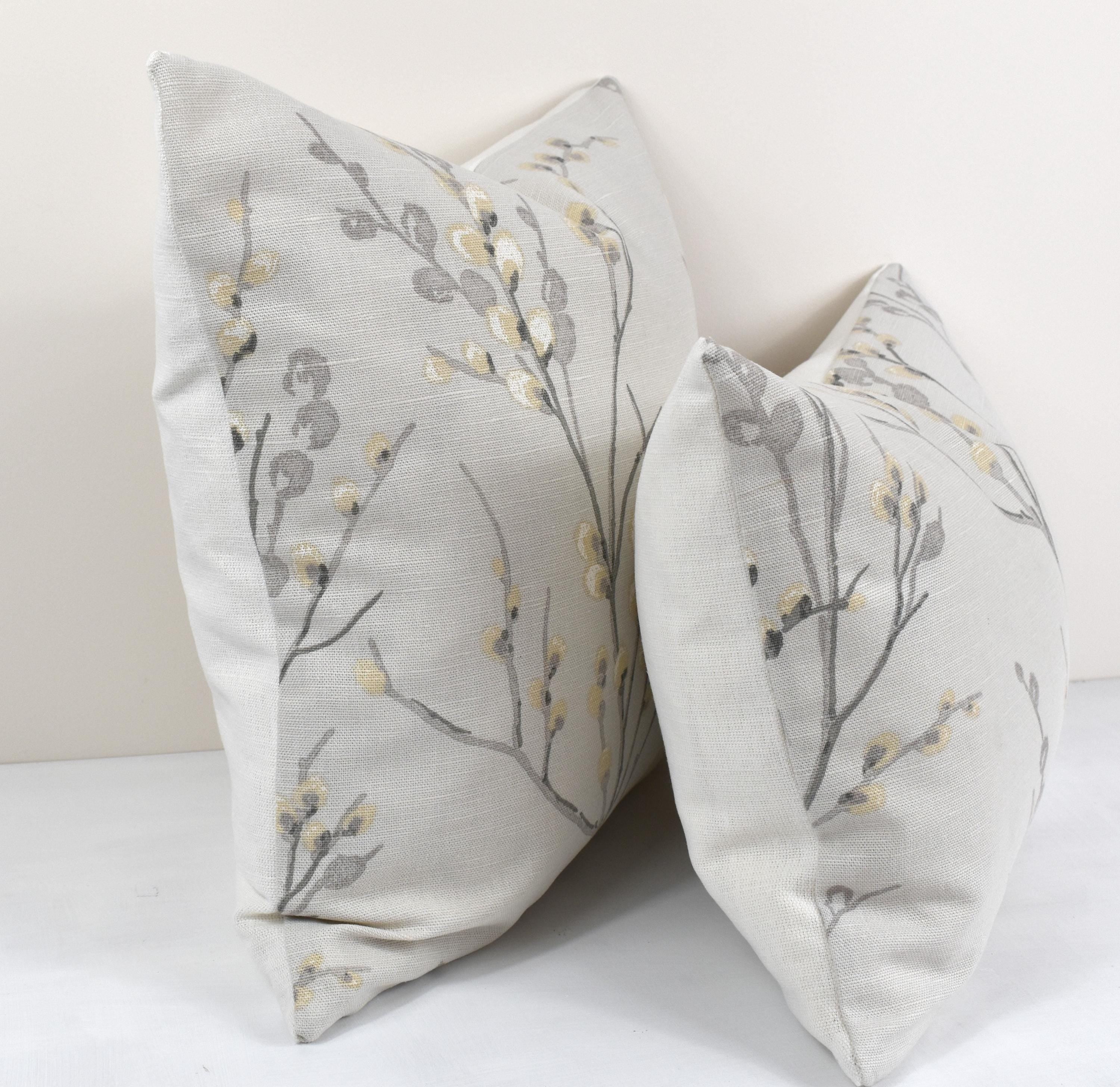 Laura Ashley Pussy Willow Dove Grey Cushion, backed with Laura Ashley Austen Off White, Handmade with a Zip Fastening