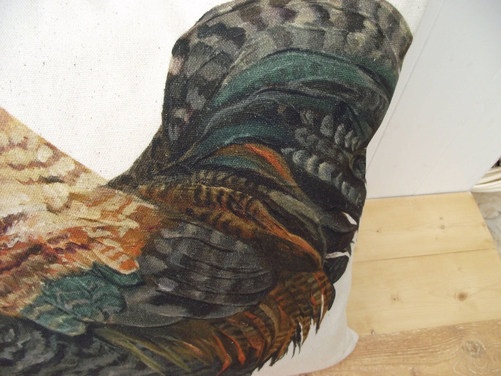 Wendy Darker Art Print Cockerel Cushion: Organic Cotton Pillow, Cover Only or Cover + Pad