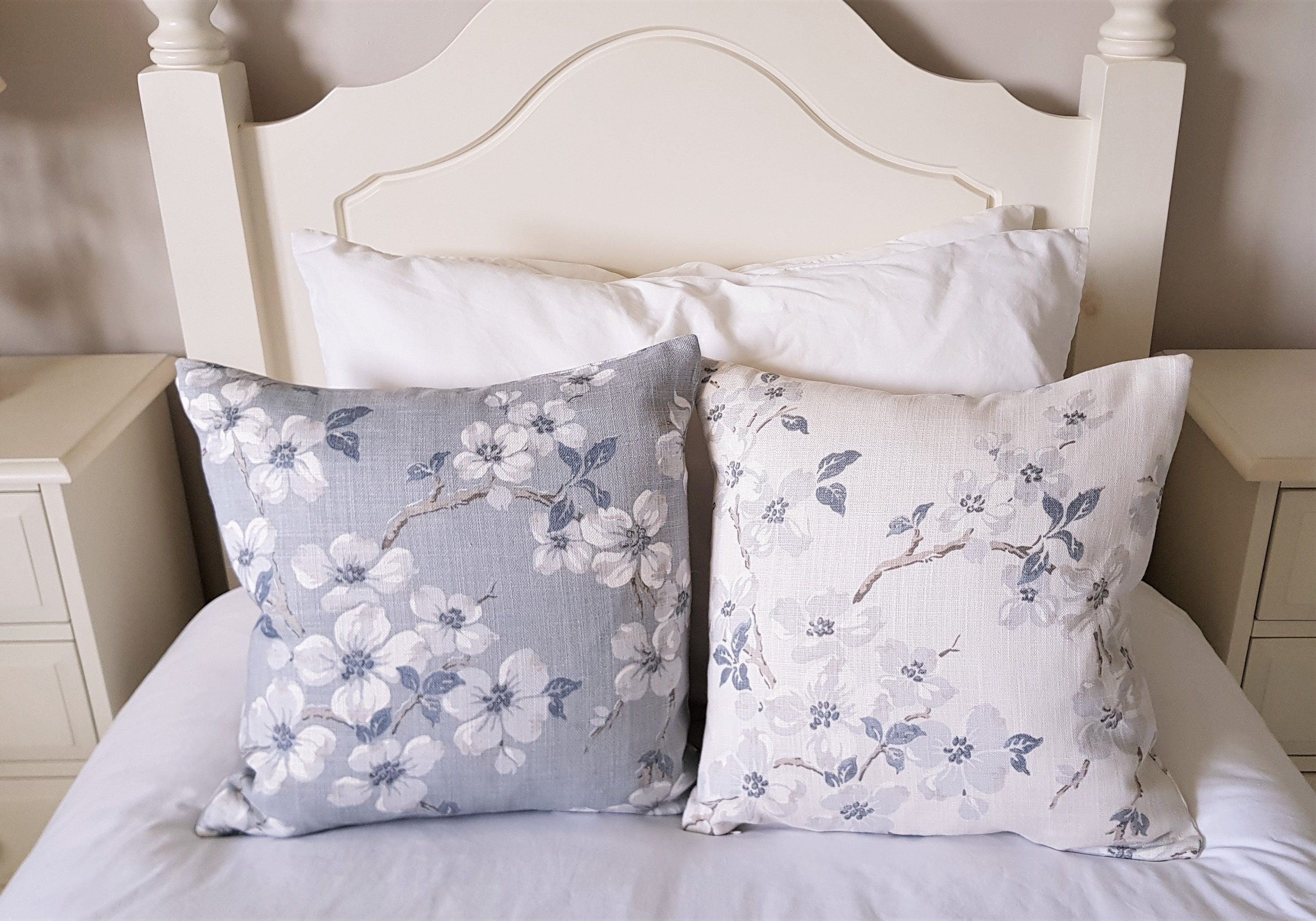 Handmade Laura Ashley Floral Cushion : Grey Silver Iona Linen