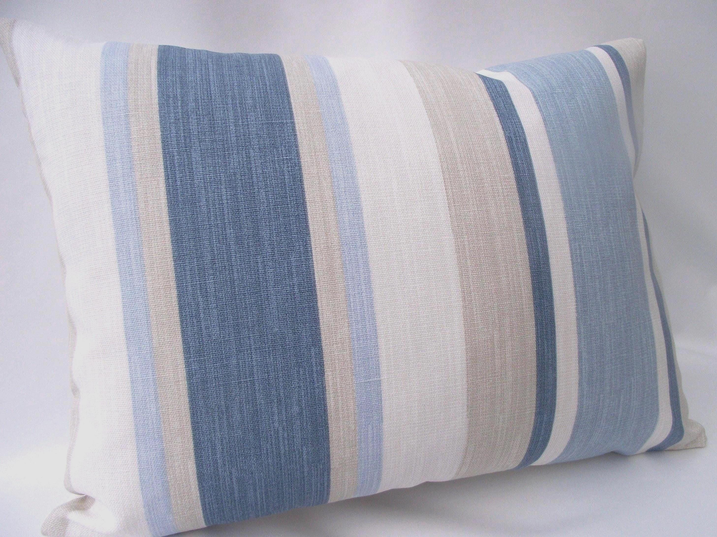 Laura Ashley Awning Stripe Seaspray Blue Cushion : Handmade with Zip Fastening