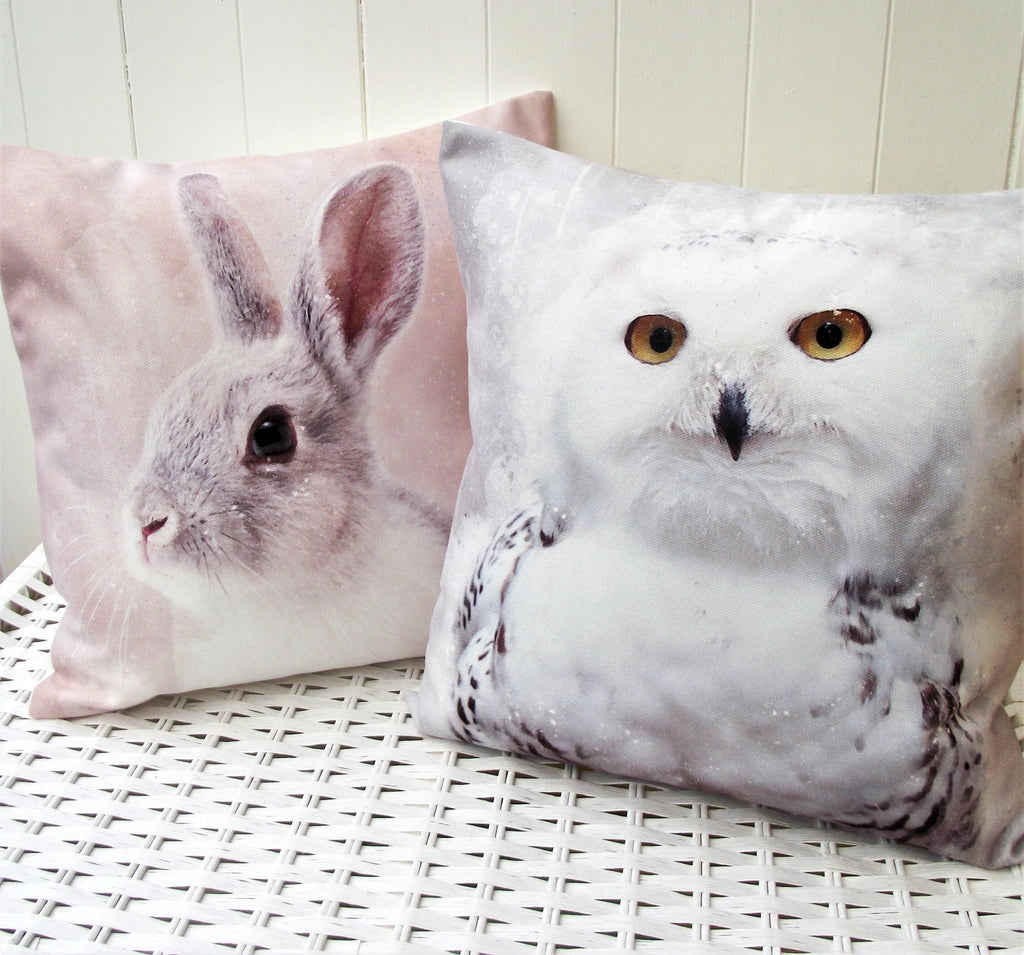 Snowy Owl Cushion: Watercolor Print Pillow, Handmade, Choice of Cover Only or Cover + Pad