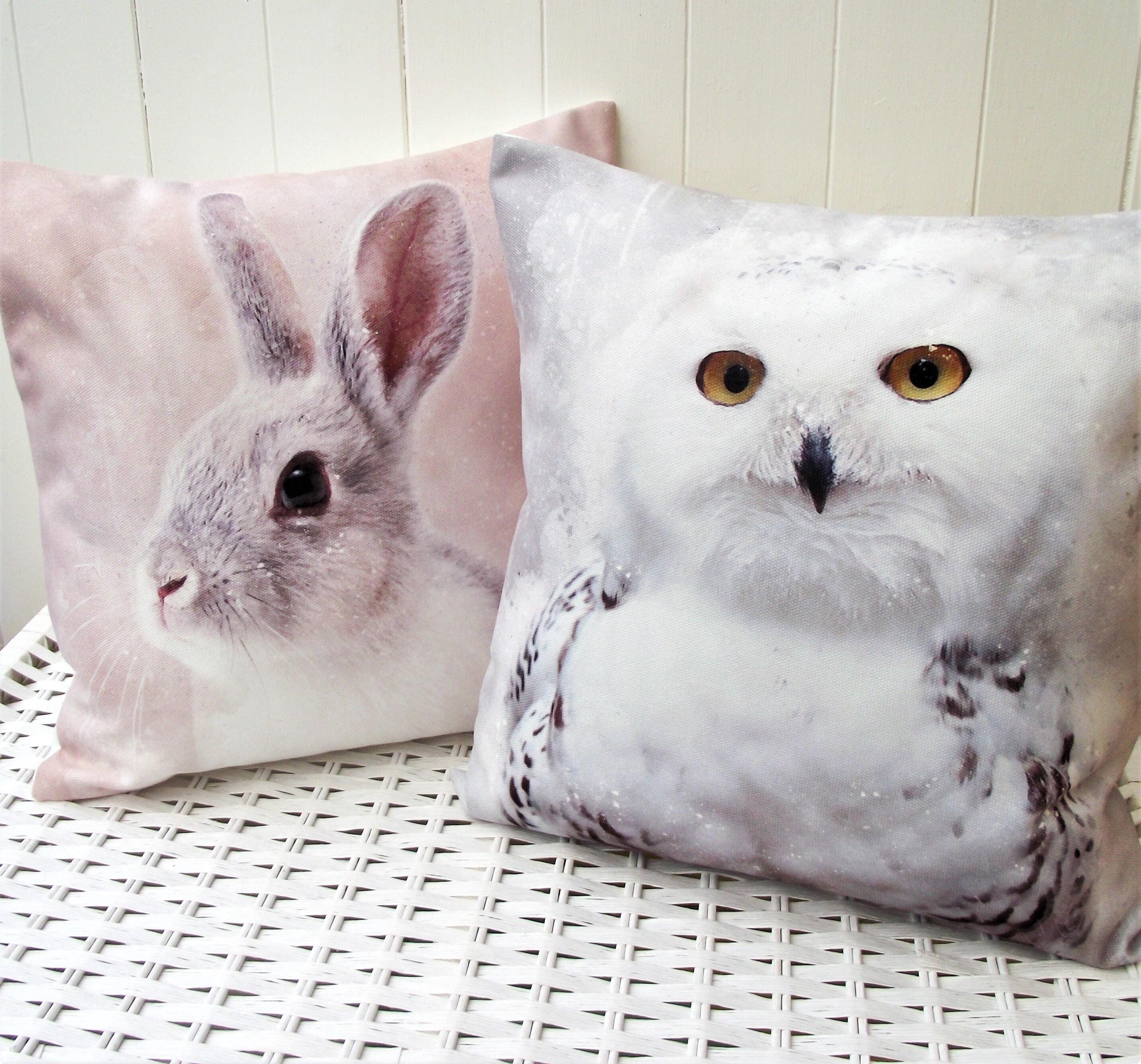 Snowy Owl Cushion: Watercolor Print Pillow, Handmade, Choice of Cover Only or Cover + Pad
