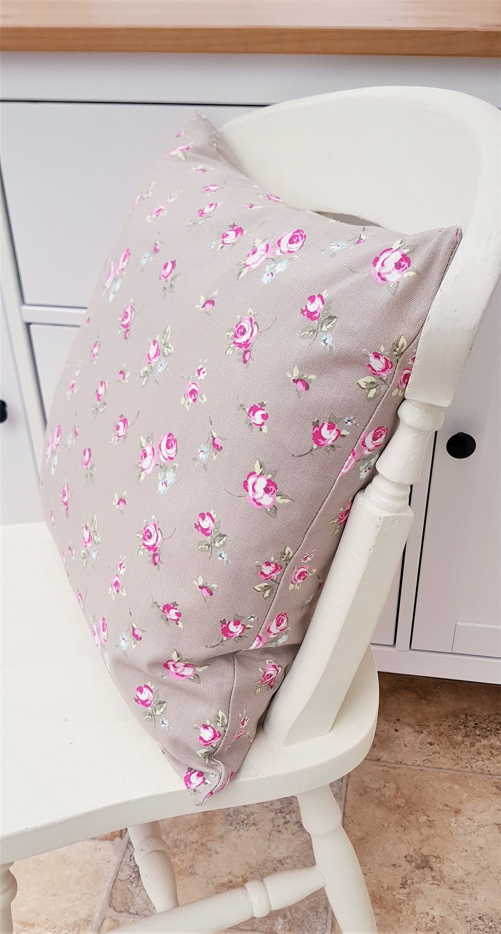 Pink Rosebud Floral Cushion : Handmade Country Pillow