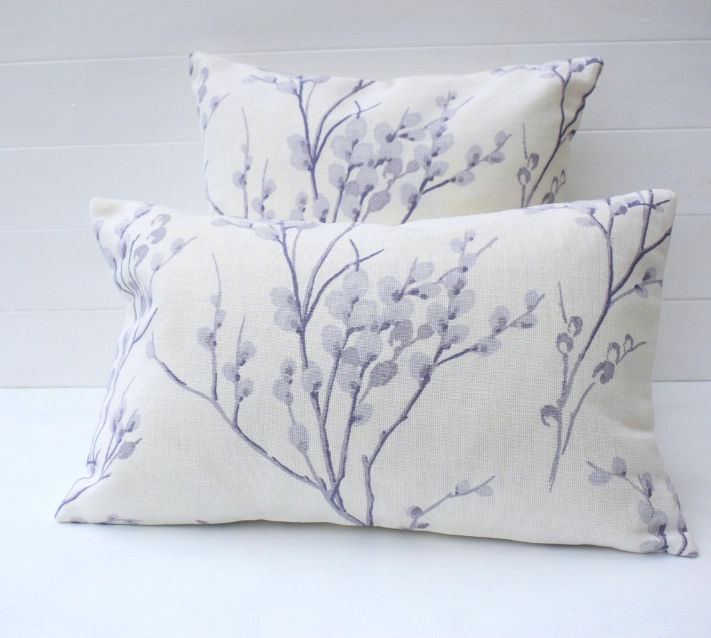 Laura Ashley Pale Iris Pussy Willow Cushion, Rectangle 18" by 12" Floral Purple Pillow, Handmade with a Zip Fastening