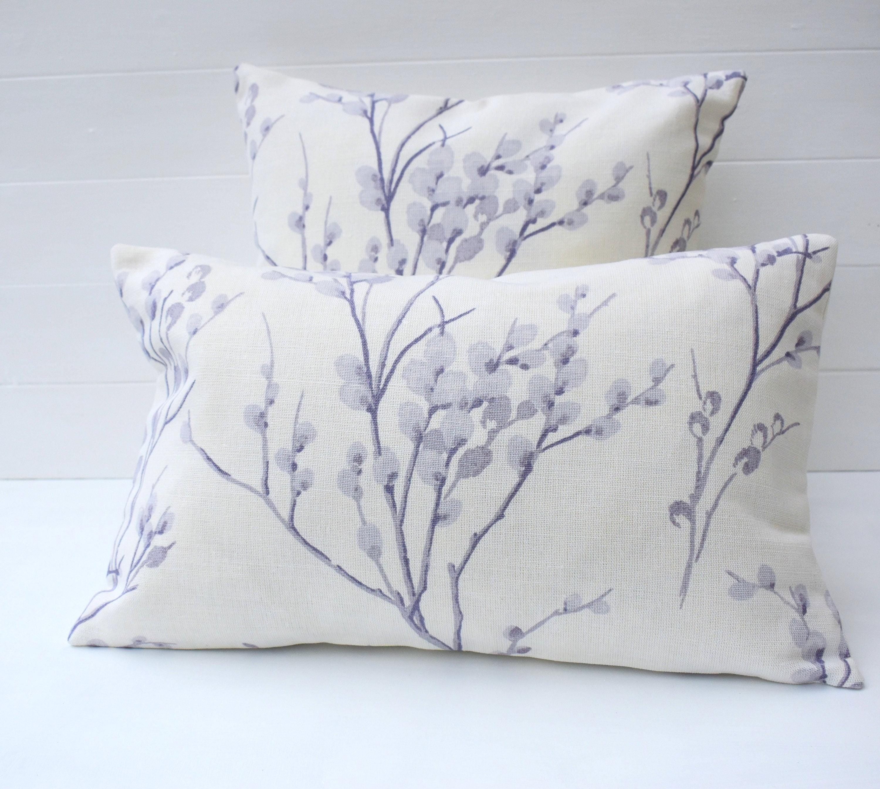Laura Ashley Pale Iris Pussy Willow Cushion, Rectangle 18" by 12" Floral Purple Pillow, Handmade with a Zip Fastening