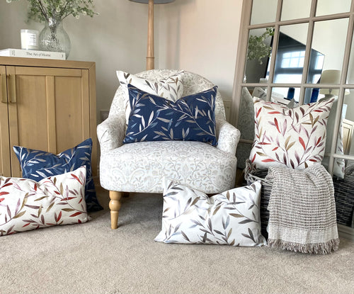 Embroidered Langley Leaf Natural Cushion, Handmade in John Lewis Fabric