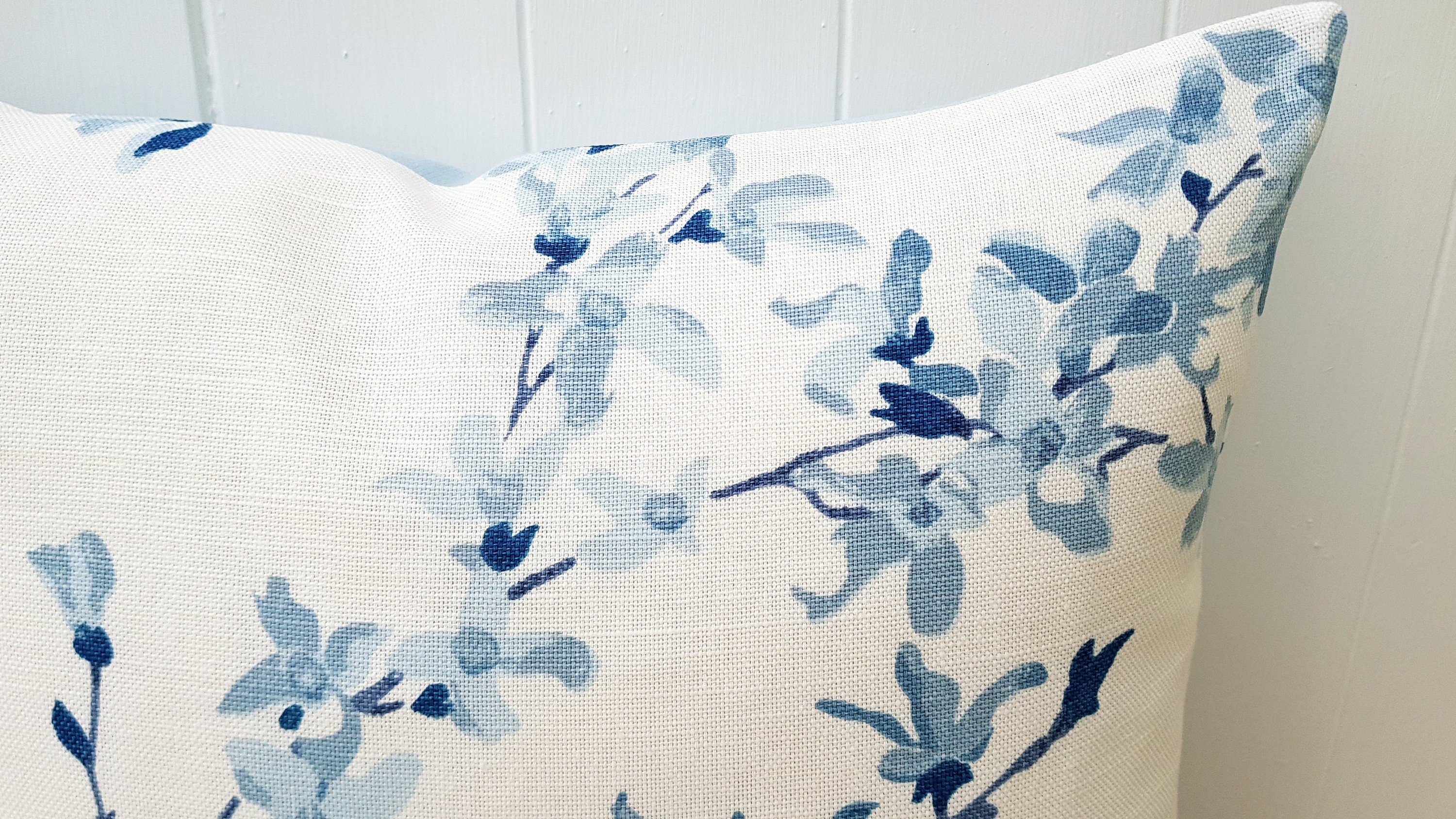 Laura Ashley Forsythia Seapray Blue Cushion, Handmade with a Zip Fastening