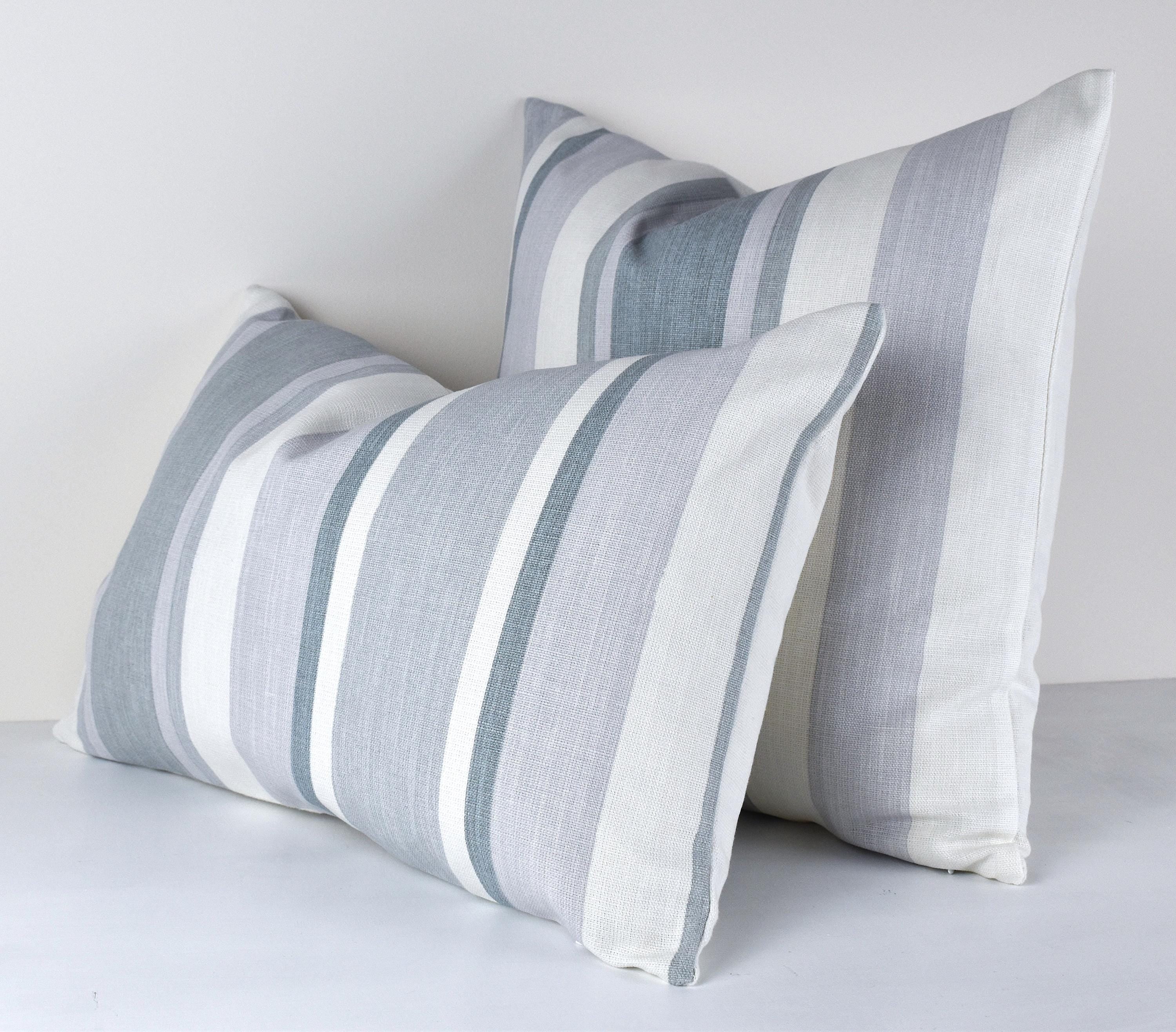 Handmade Laura Ashley Awning Stripe cushion : Slate Grey with Zip Closure
