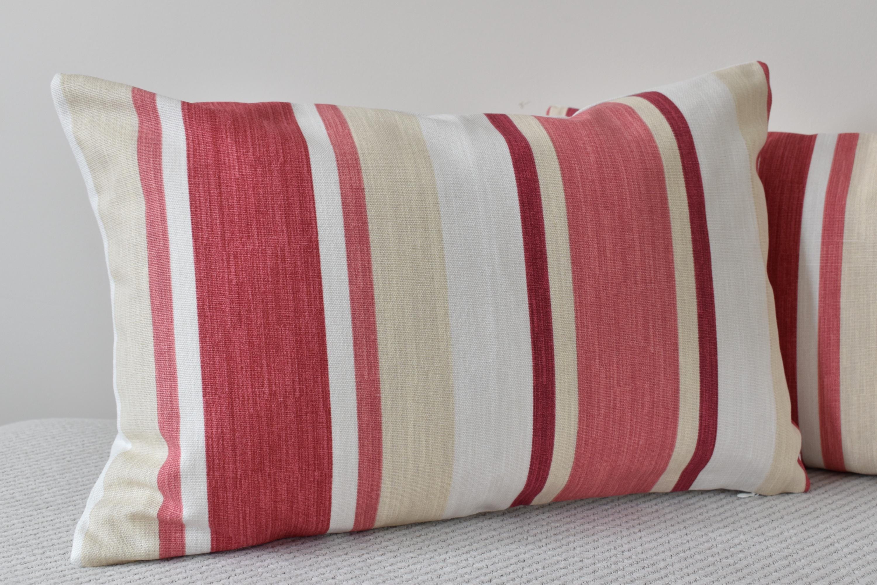 Laura Ashley Awning Stripe Cushion : Handmade in Pale Cranberry with a Zip Fastening 17” by 12”