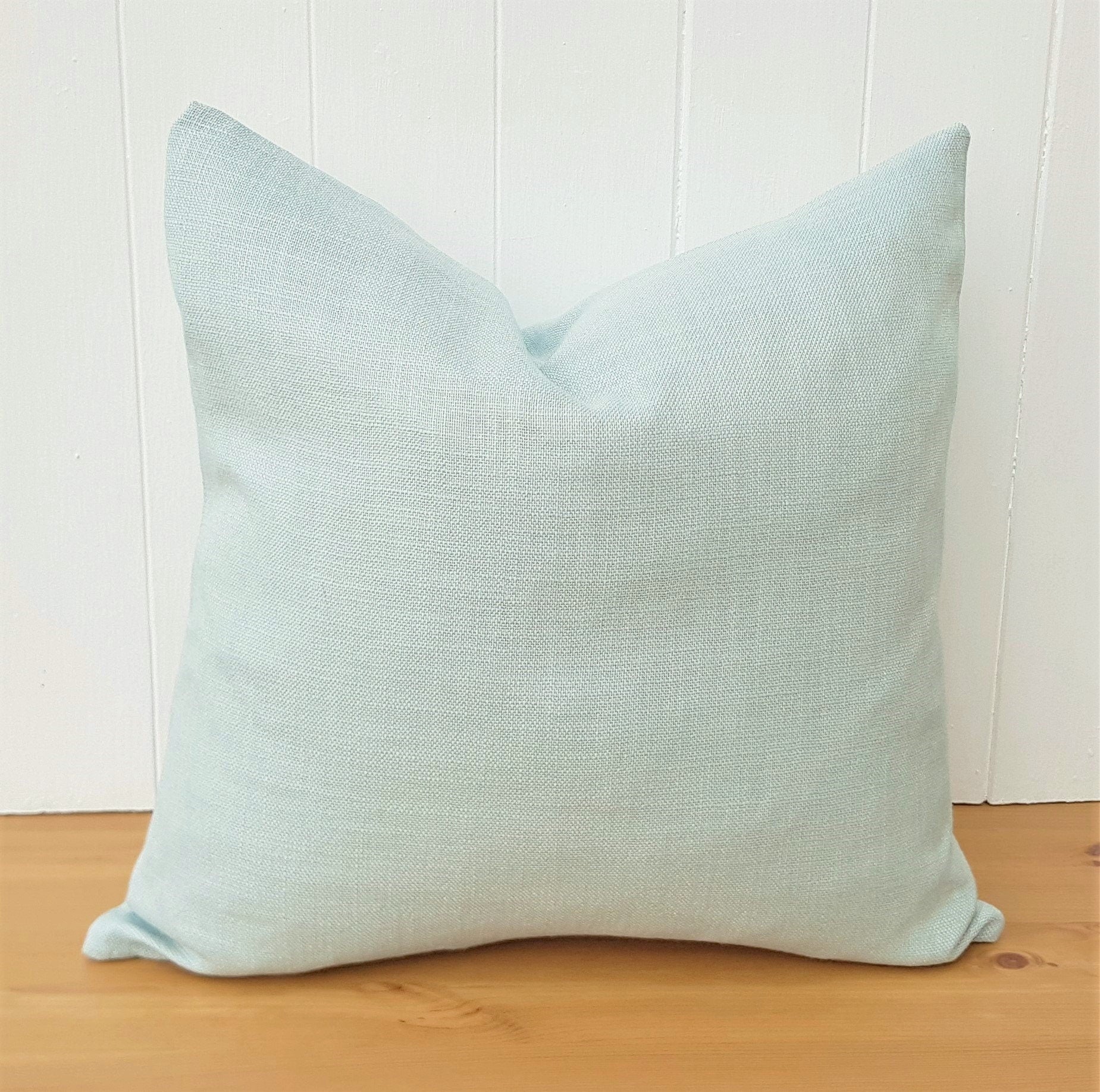 Laura Ashley Bacall Duck Egg Cushion : Linen Blend Handmade with Zip Closure, 16"