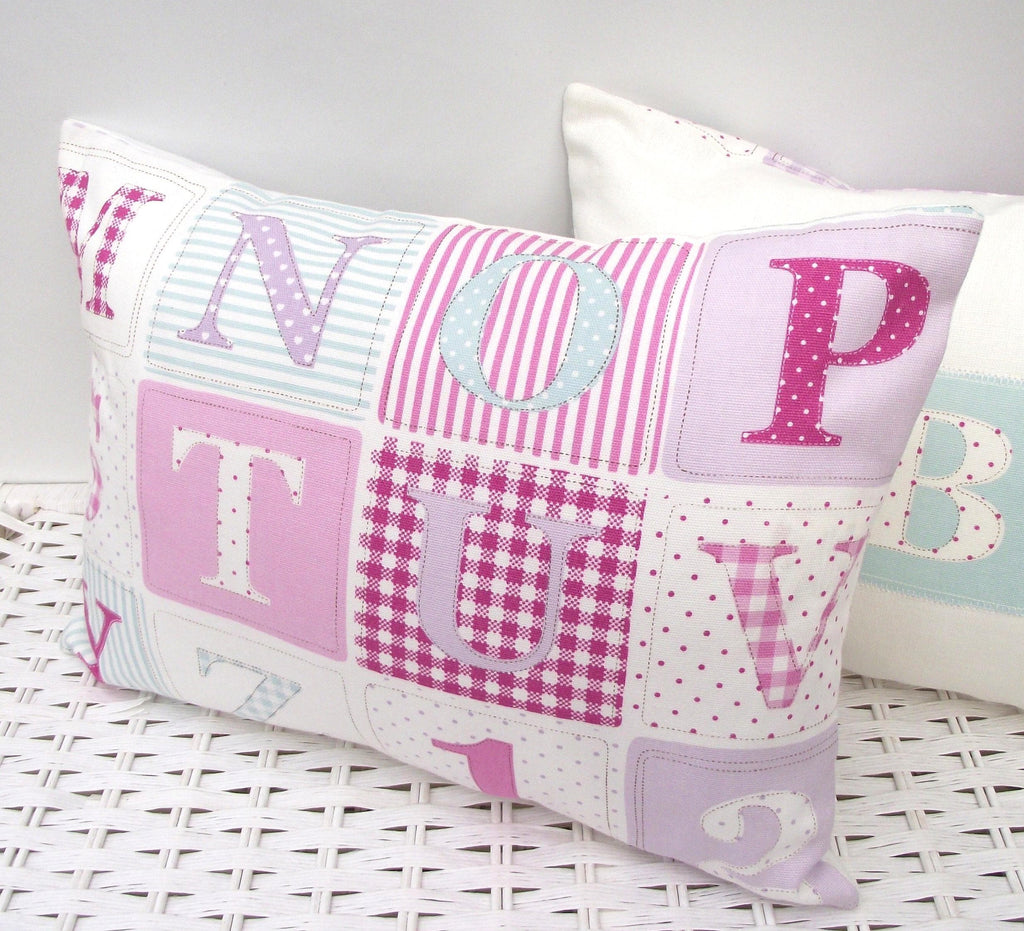 Fryetts Pink Alphabet Cushion: Handmade Nursery Decor