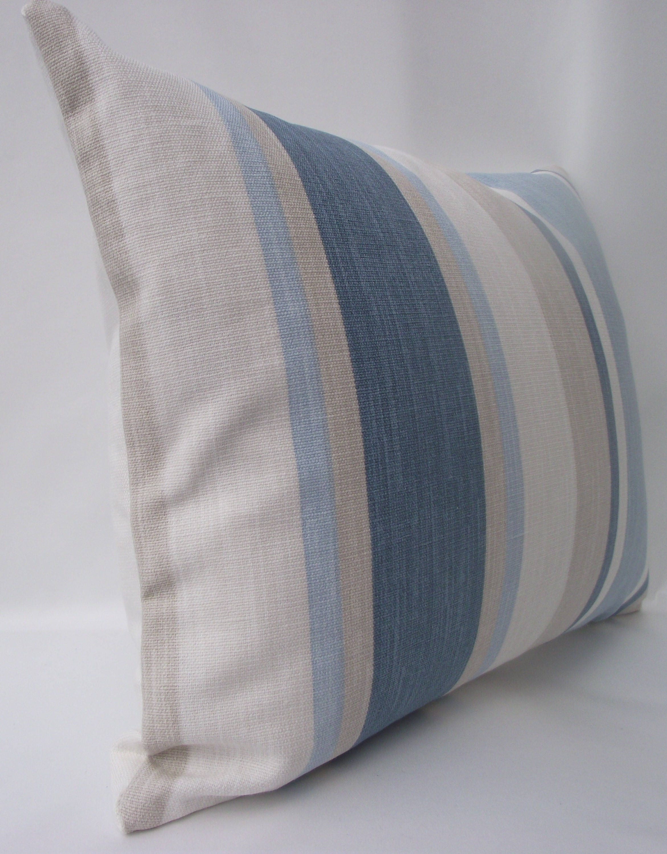 Laura Ashley Awning Stripe Seaspray Blue Cushion : Handmade with Zip Fastening