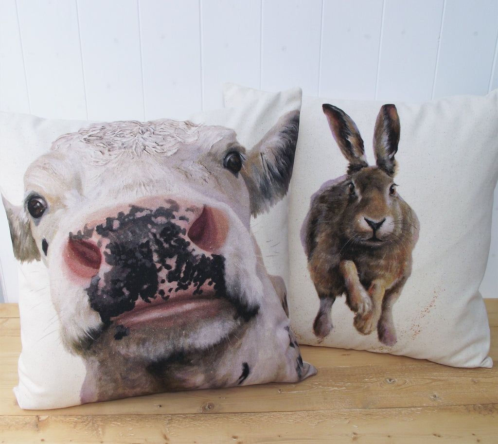 White Cow Face Cushion: Handmade Wendy Darker Pillow, Cover Only or Cover With Pad