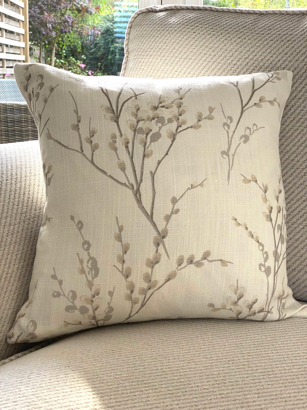Laura Ashley Pussy Willow Dove Grey Cushion, Off White Dove Grey backed in Laura Ashley Austen Fabric, Handmade with a Zip Fastening, 16"