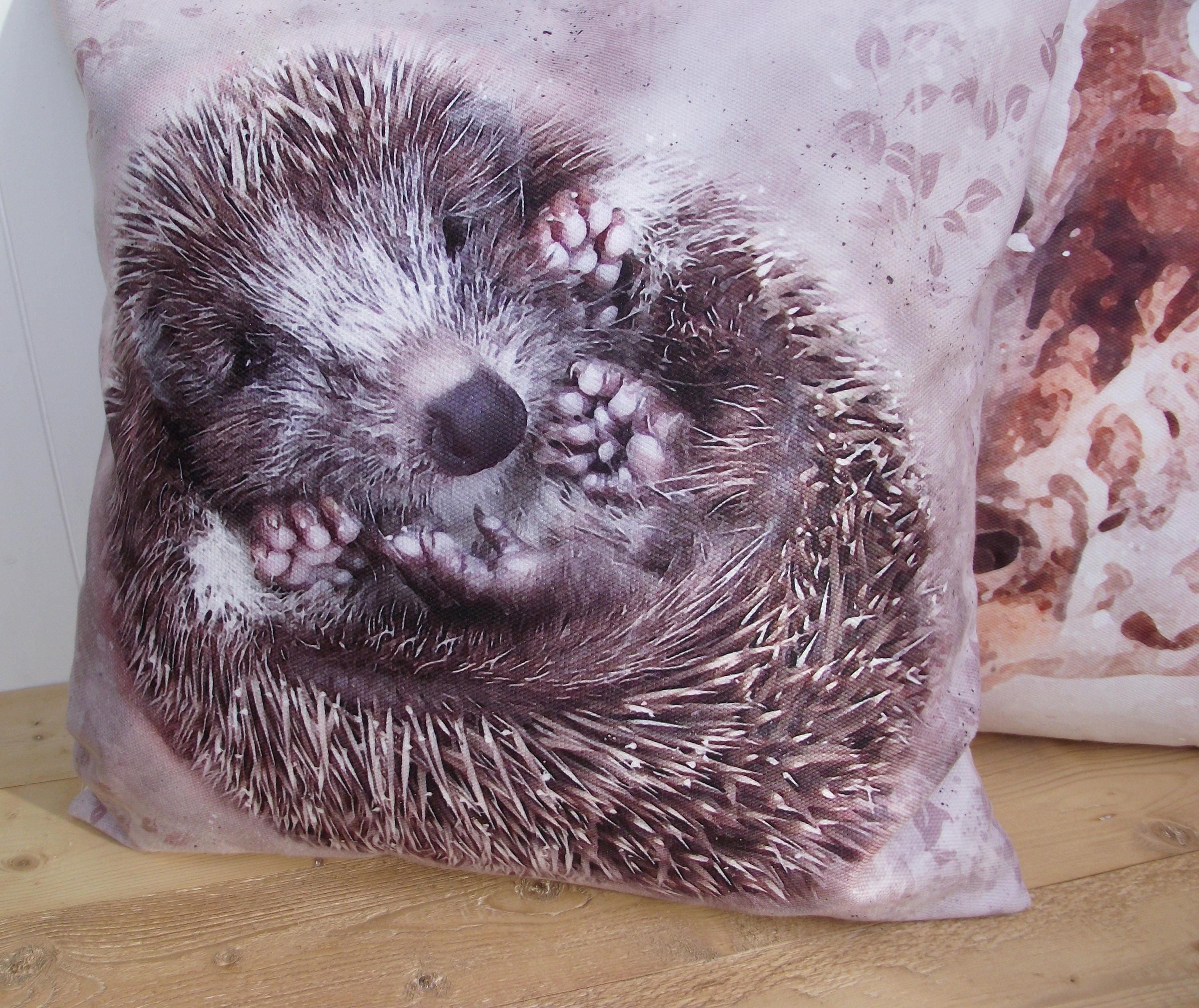 Hedgehog Cushion, Handmade Hedgehog Art Print Cushion, Choice of Cover Only or Cover + Pad