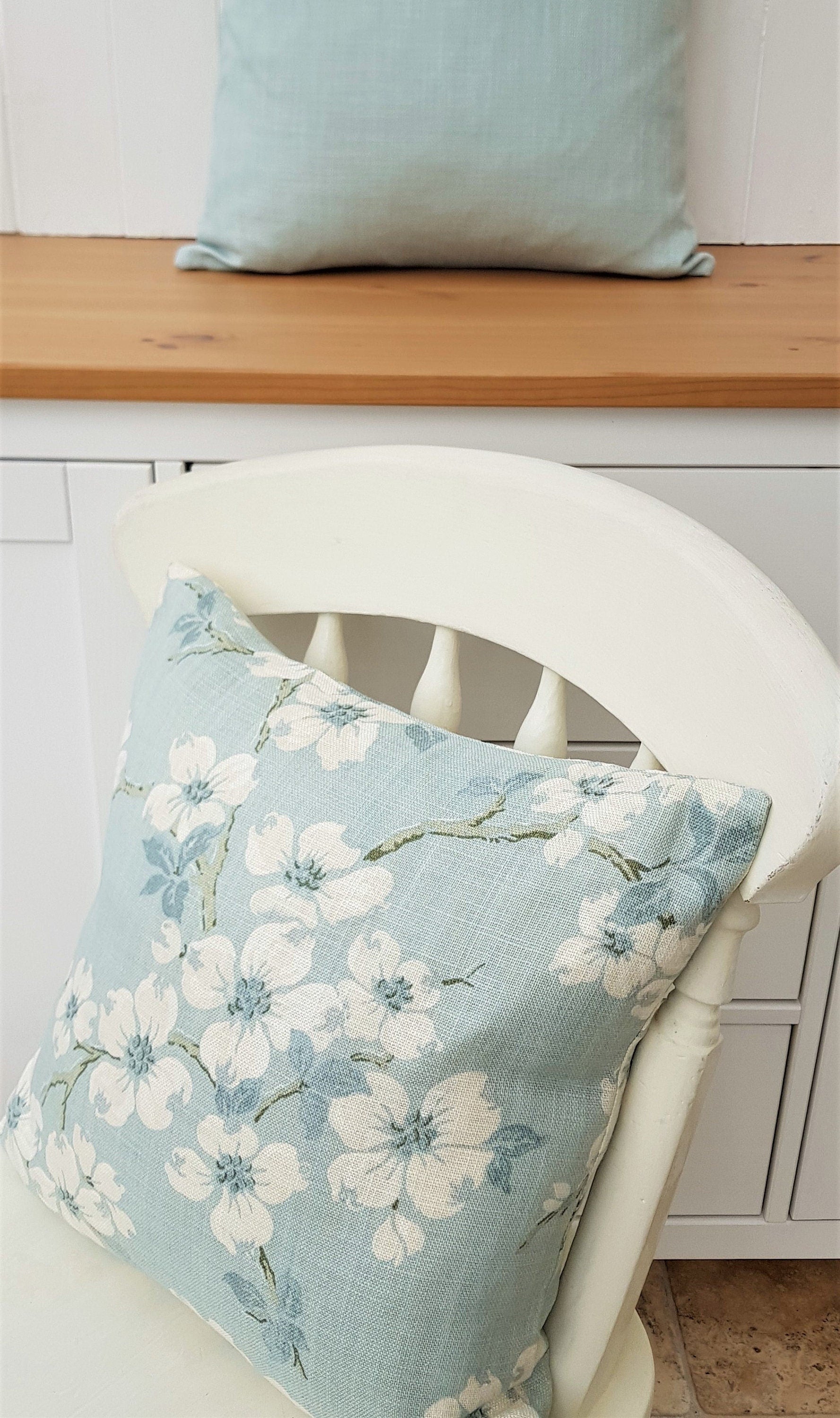 Laura Ashley Bacall Duck Egg Cushion : Linen Blend Handmade with Zip Closure, 16"